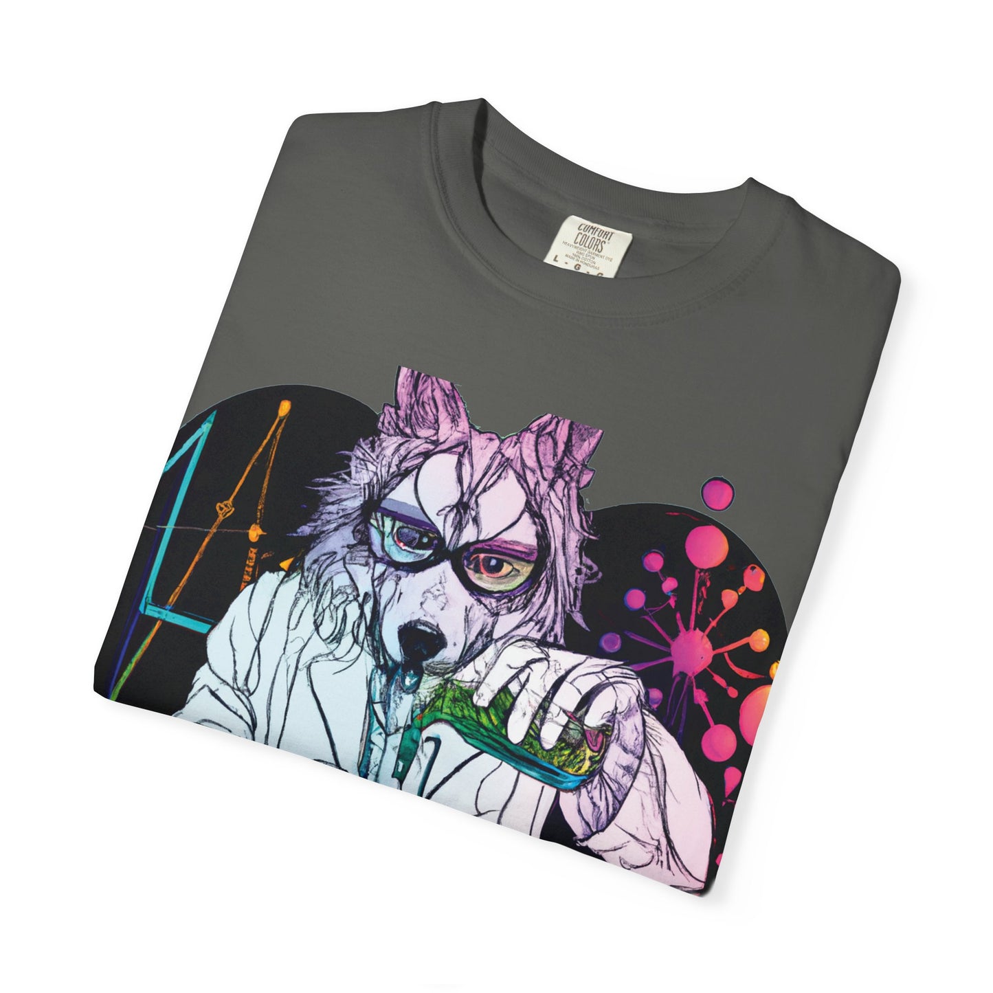 Science Wolf Heart T-Shirt — Colorful Mad Scientist Wolf Graphic Tee