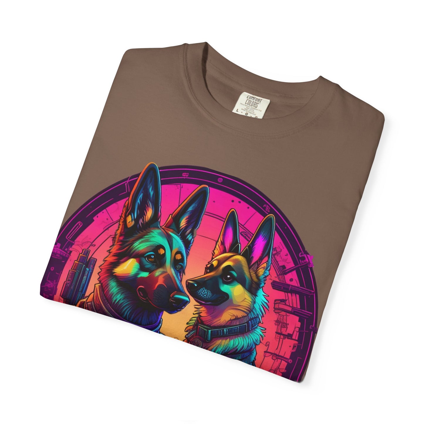 German Shepherd T-Shirt — Neon Retro Dog Duo Graphic Tee