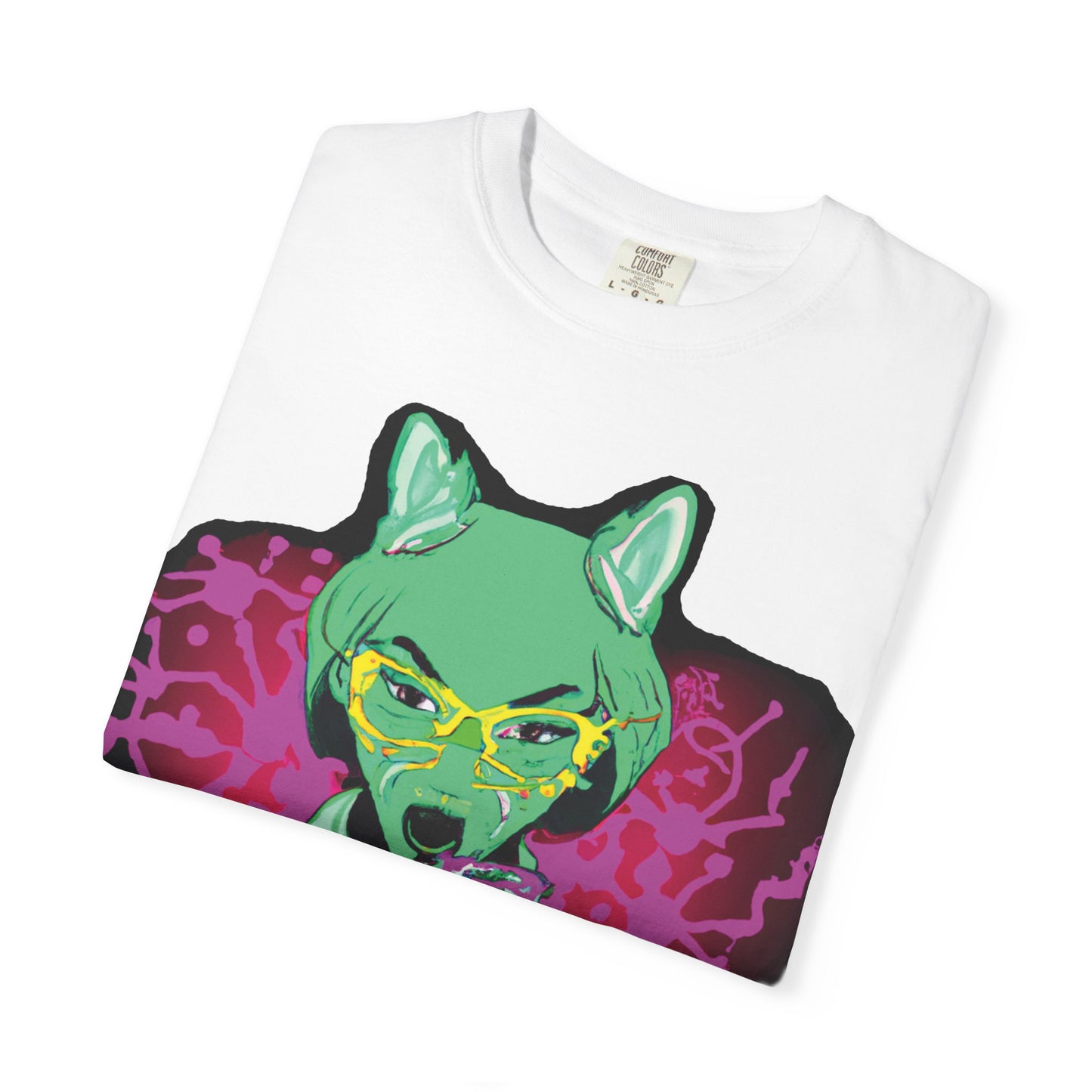 Psychedelic Fox Chemist T-Shirt — Green Fox with Beaker Graphic