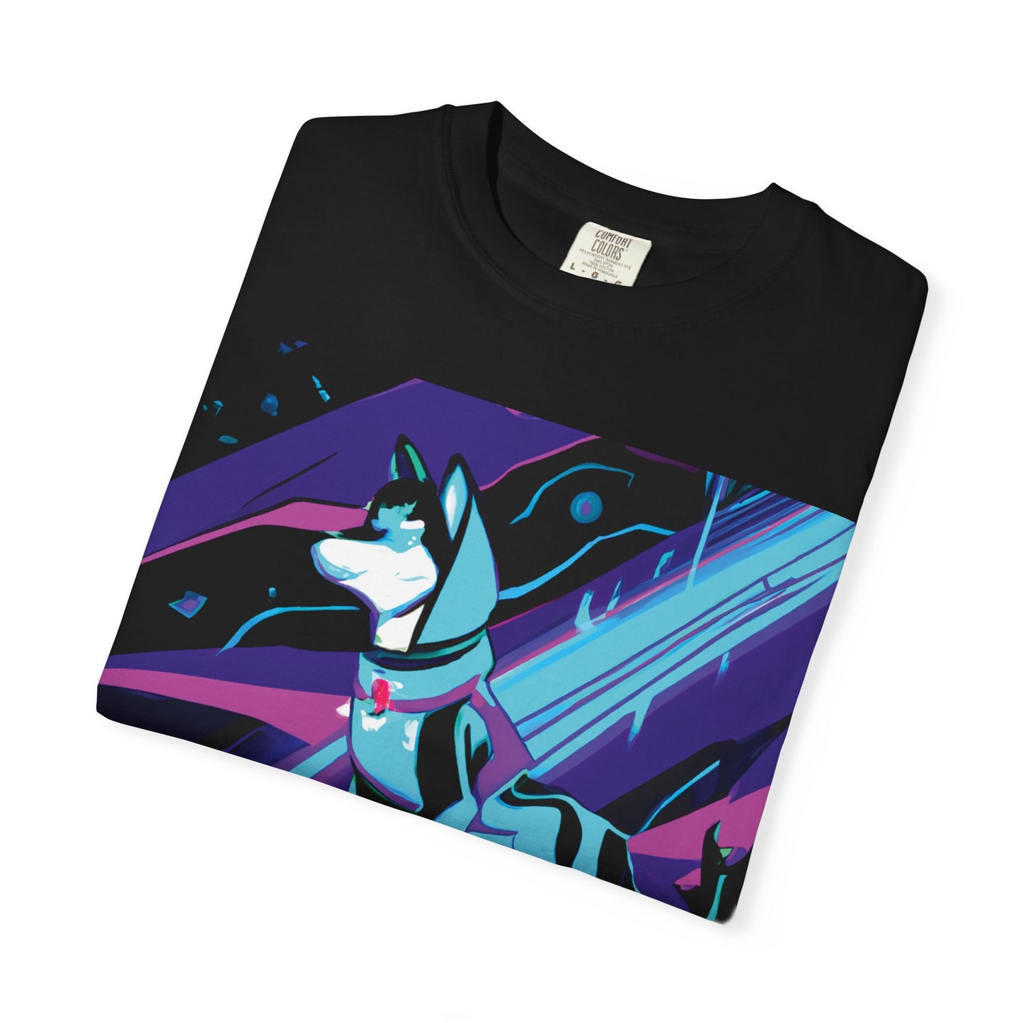 Arctic Husky Graphic T‑Shirt — Neon Cyber Wolf Design