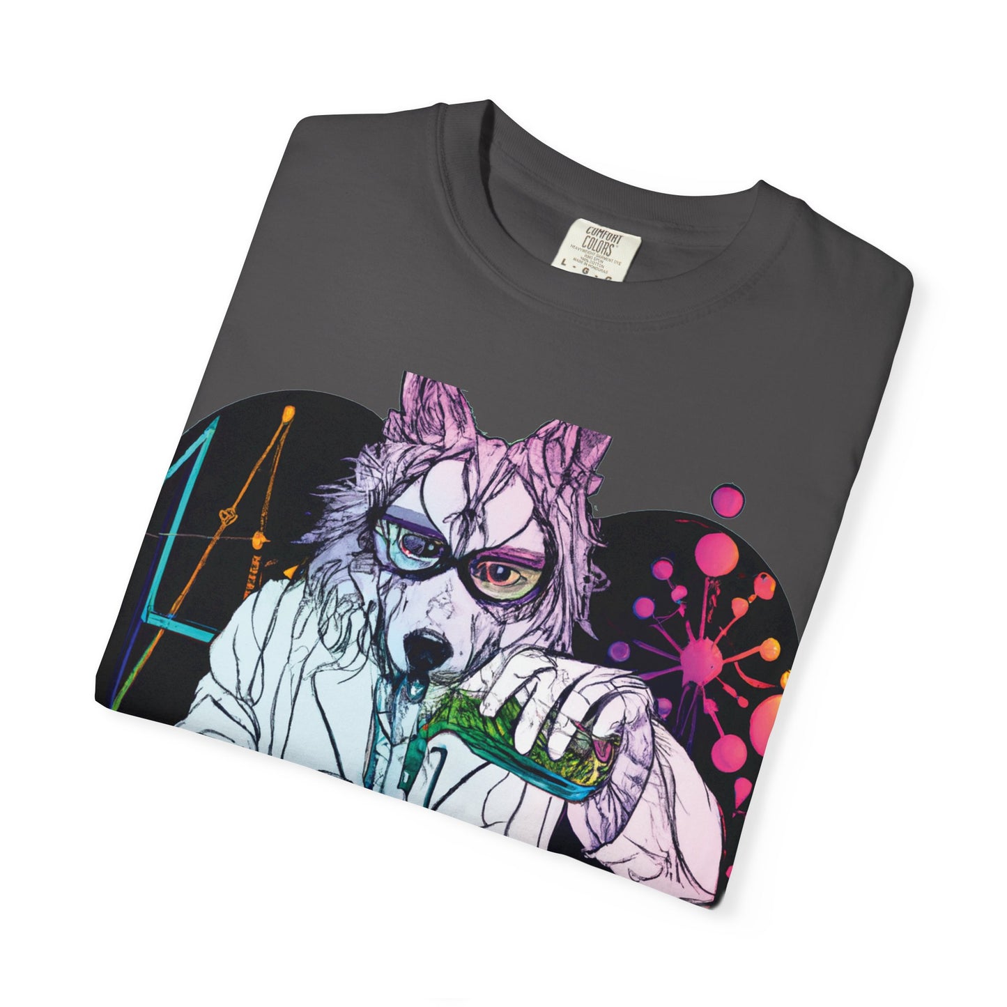 Science Wolf Heart T-Shirt — Colorful Mad Scientist Wolf Graphic Tee