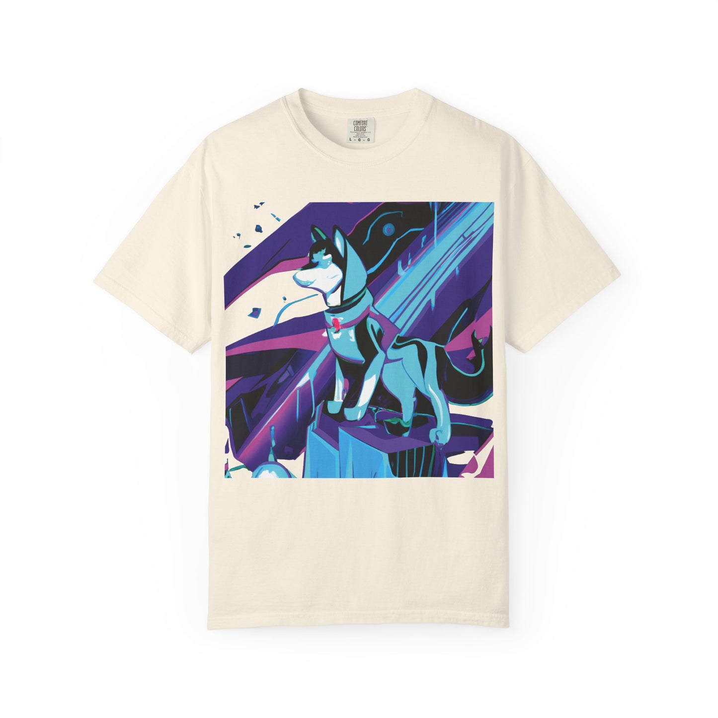 Arctic Husky Graphic T‑Shirt — Neon Cyber Wolf Design