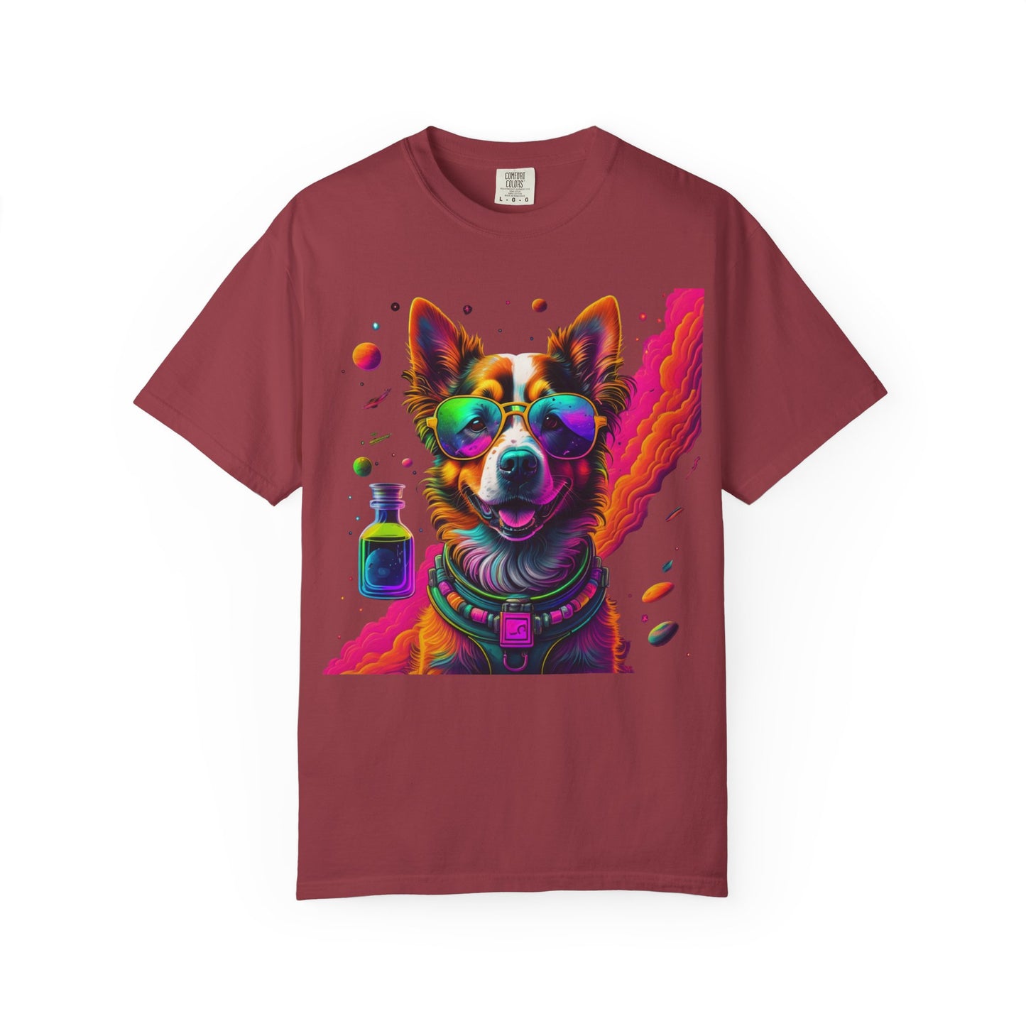 Psychedelic Dog Graphic Tee — Colorful Sunglasses Pup Print