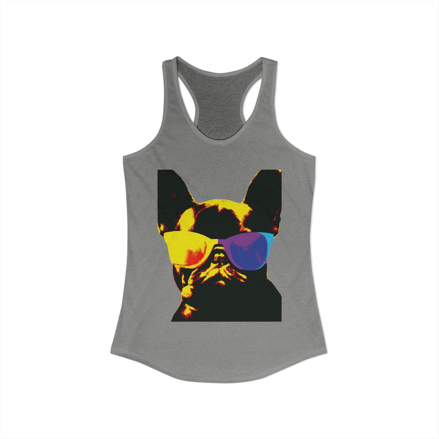Gold Frenchie Graphic Racerback Tank — "Cool Glasses" French Bulldog Design