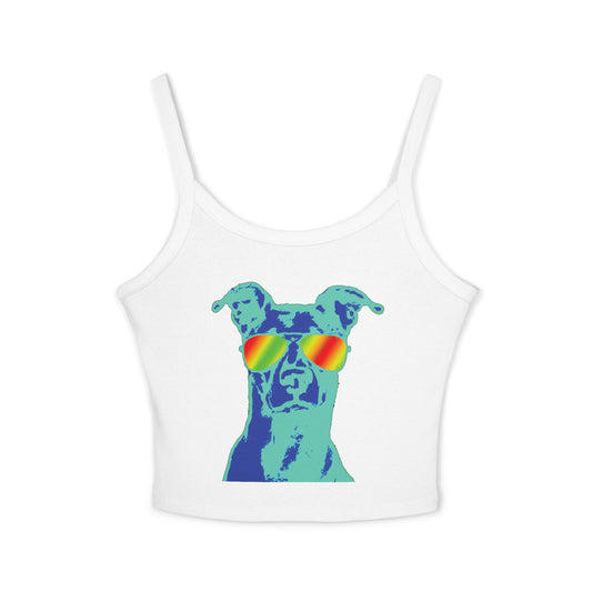 Dog Sunglasses Crop Tank Top — Colorful Summer Pup Graphic