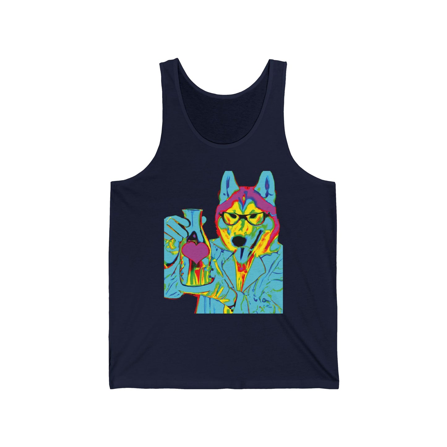 Vibrant Psychedelic Husky Tank Top — Neon Dog Art Graphic Tank