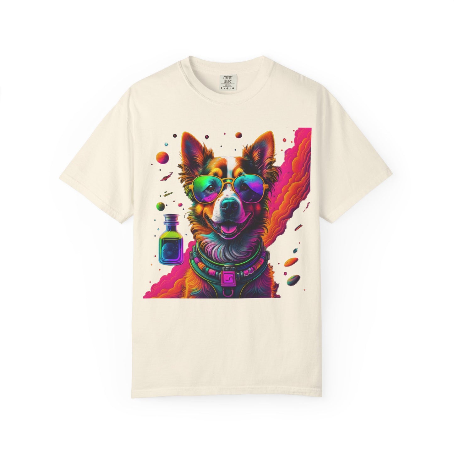 Psychedelic Dog Graphic Tee — Colorful Sunglasses Pup Print