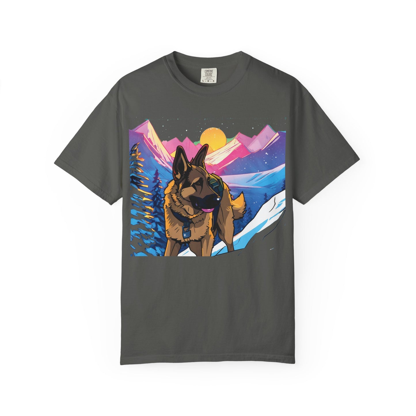 German Shepherd Mountain Sunset T-Shirt — Scenic Dog Graphic Tee