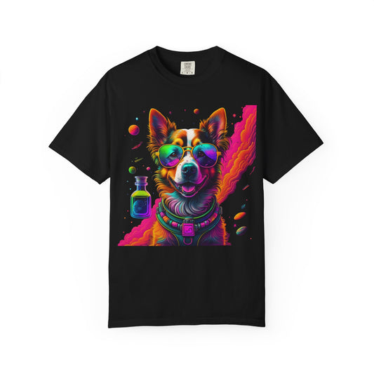 Psychedelic Dog Graphic Tee — Colorful Sunglasses Pup Print