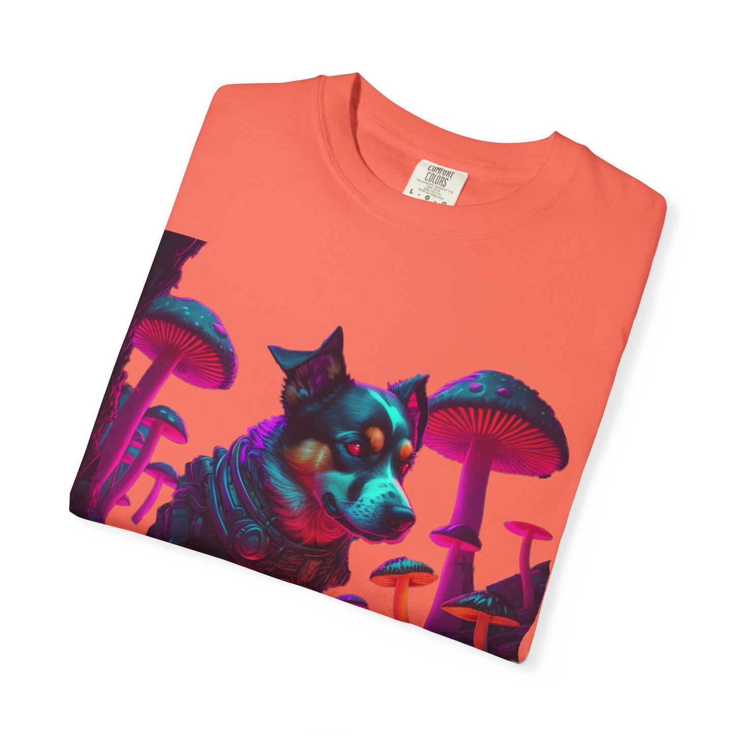 Psychedelic Husky T-Shirt — Neon Mushroom Dog Graphic Tee