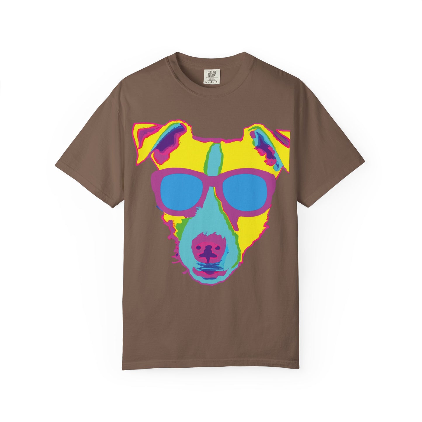 Dog Sunglasses Tee — Colorful Pop Art Dog T-Shirt (PLURout.com Back)