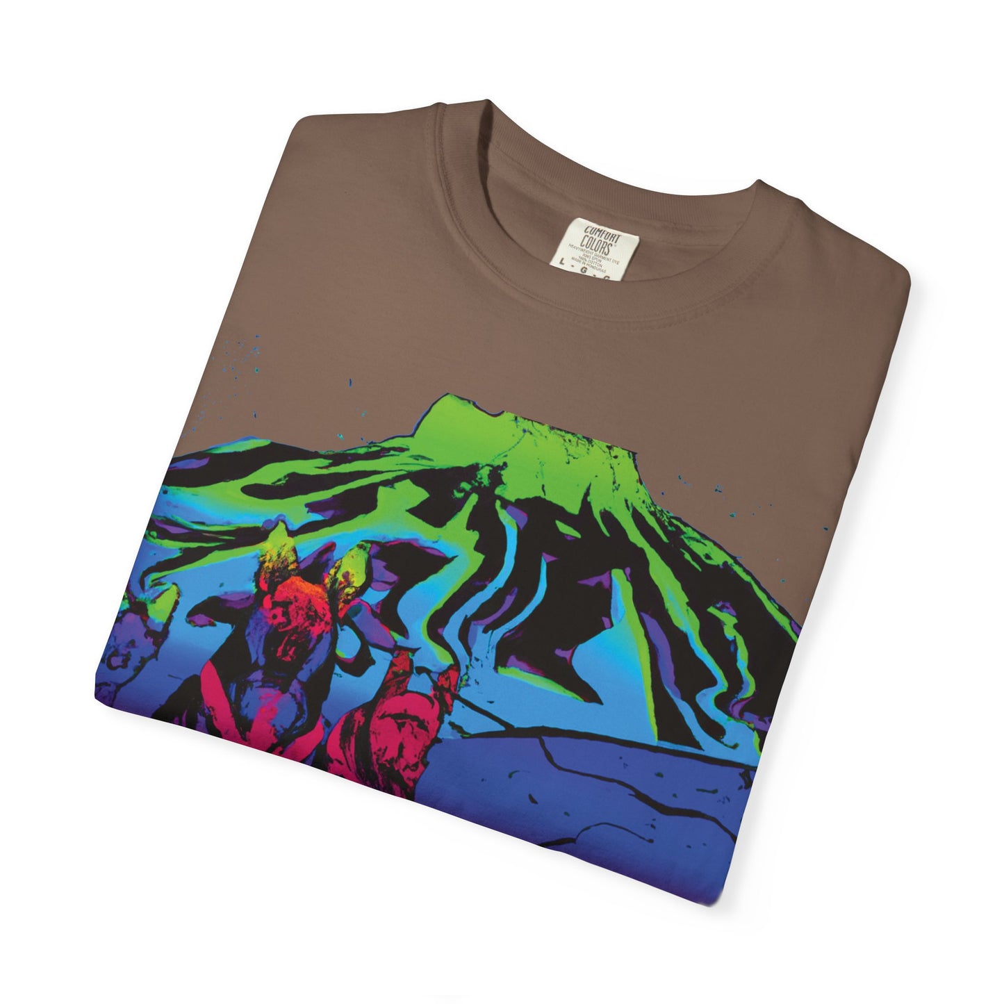 Psychedelic Volcano Dogs T-Shirt — Neon Mountain Graphic Tee