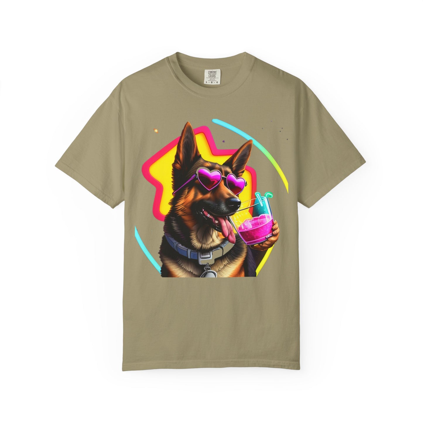 Dog Summer Tee — German Shepherd with Sunglasses & Drink