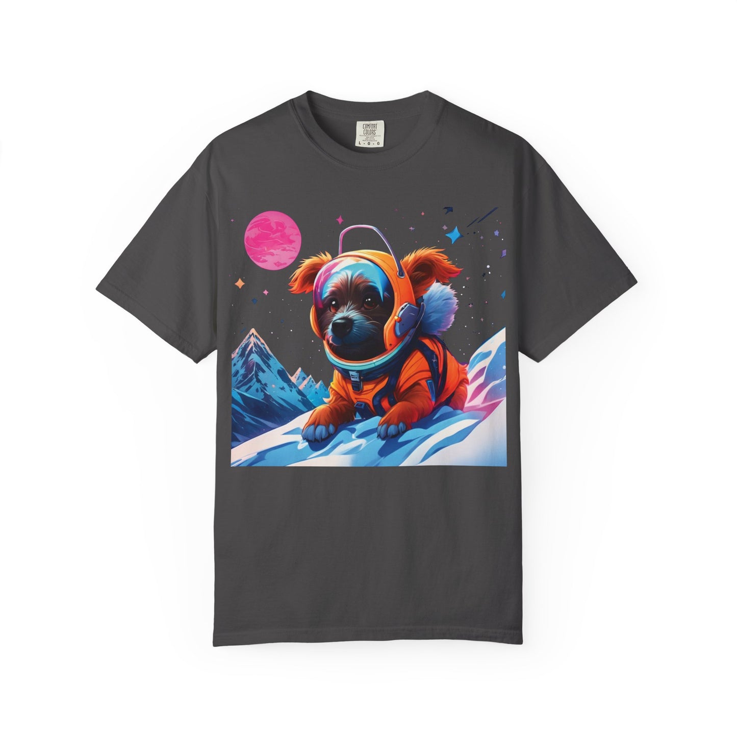 Astronaut Pug T-Shirt — Cute Space Dog Graphic Tee with PLUROUT.com Back Print