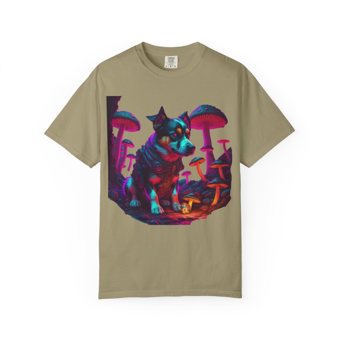 Psychedelic Husky T-Shirt — Neon Mushroom Dog Graphic Tee