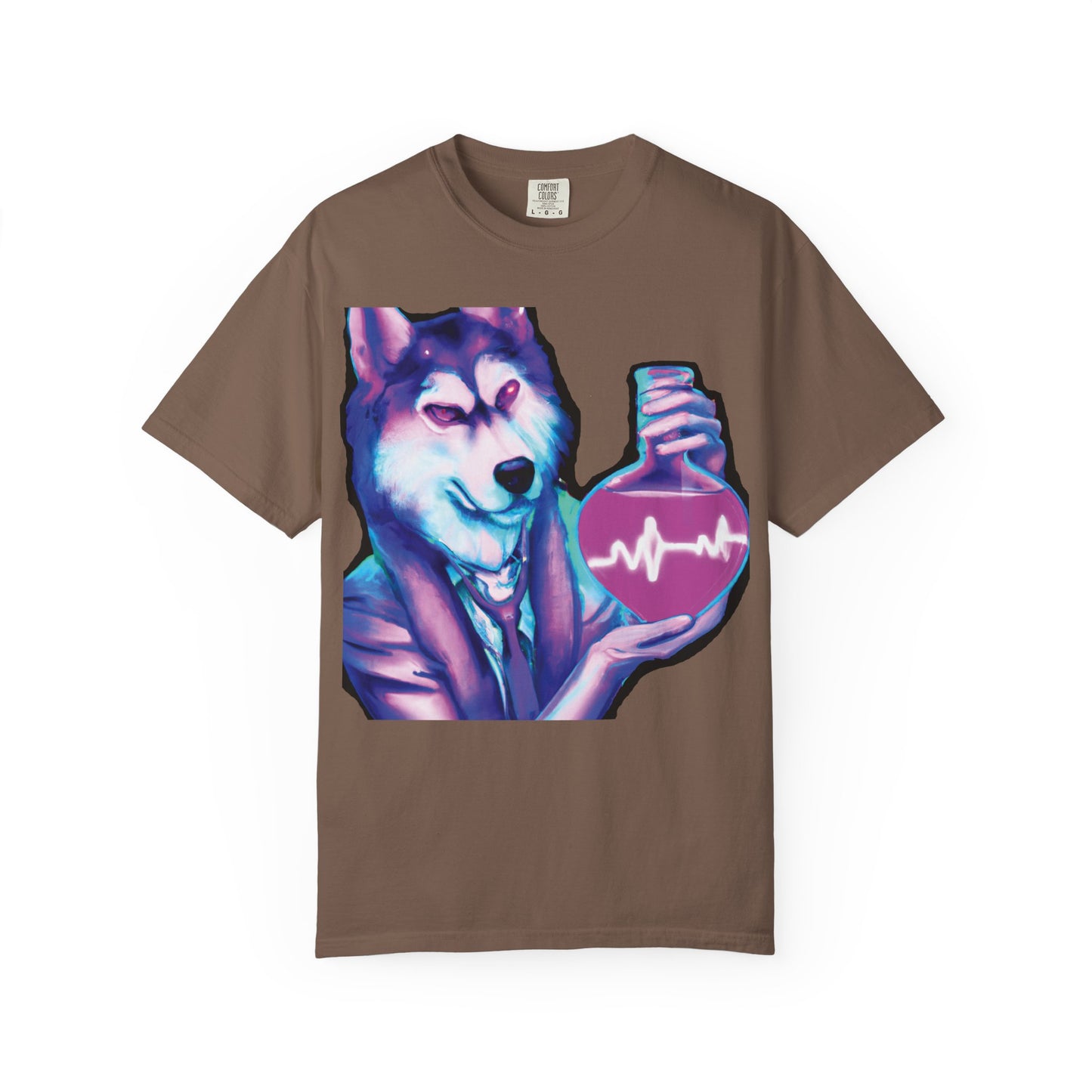 Husky Chemist T-Shirt — Neon Vial Heartbeat Graphic Tee