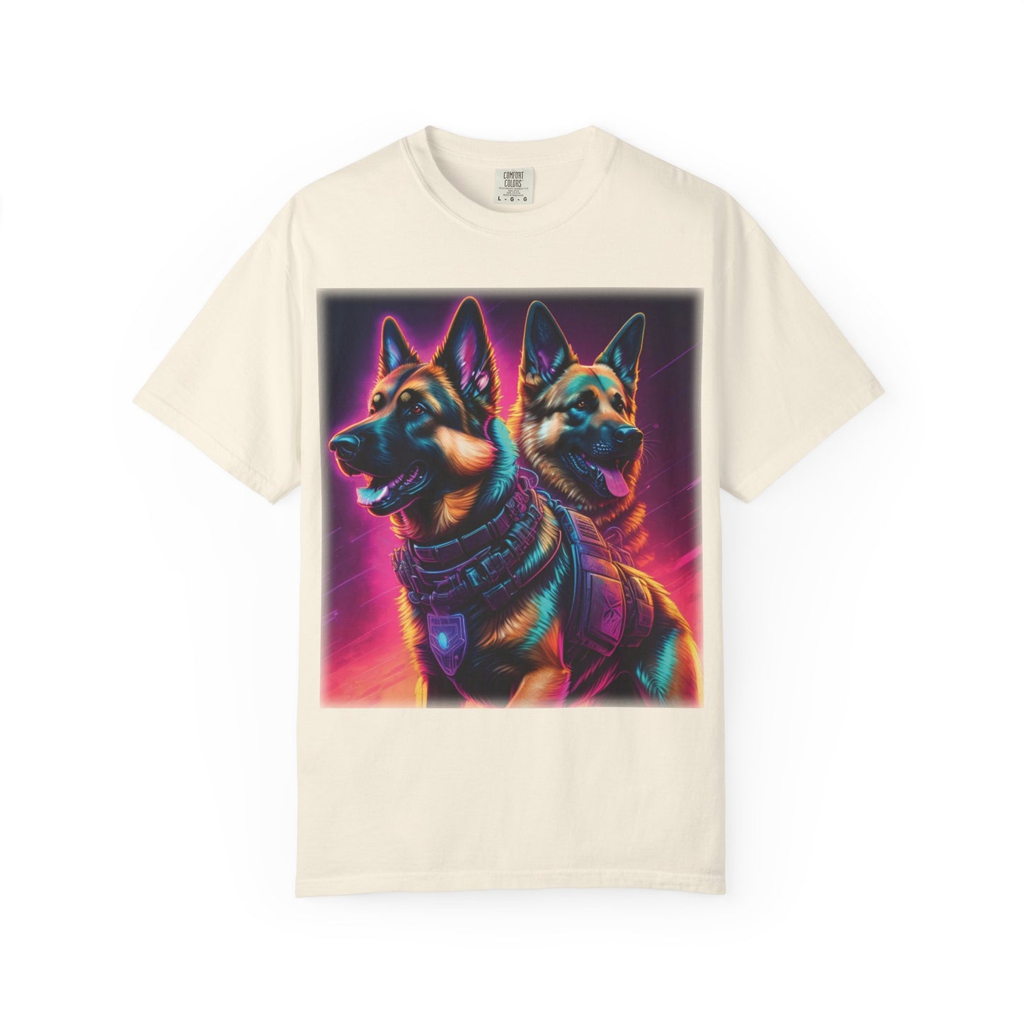 Neon K9 Duo T-Shirt — Cyber German Shepherds Graphic Tee