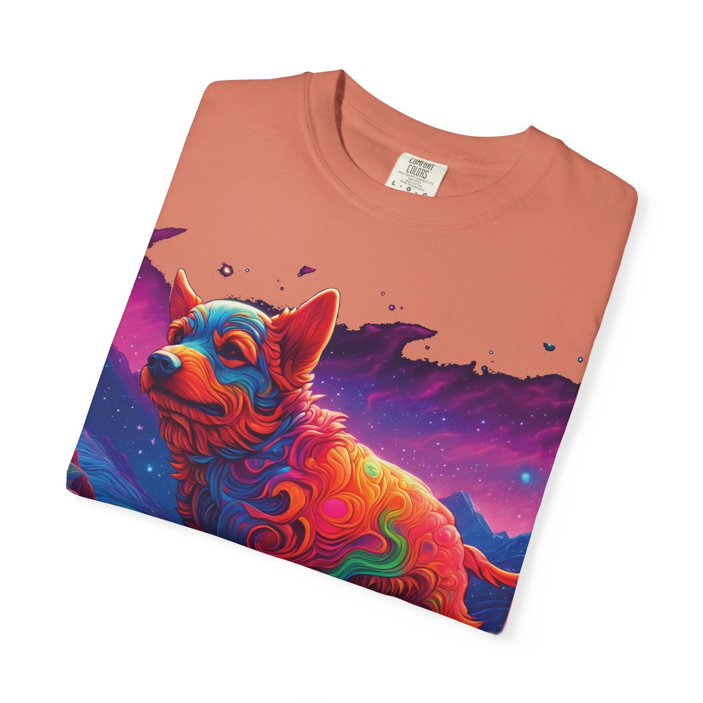 Psychedelic Fox Dog T-Shirt — Vibrant Neon Animal Art Tee (Includes PLURROUT.com Back Print)