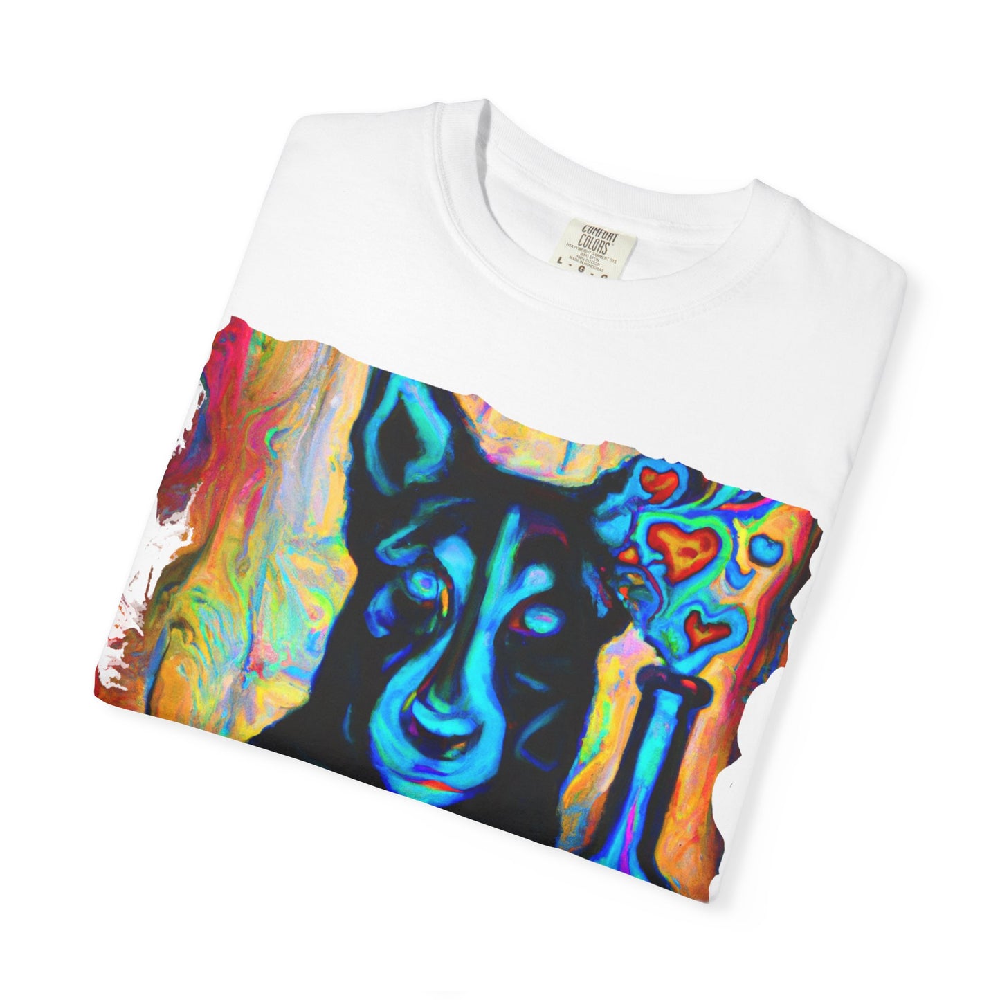 Colorful Husky Art T-Shirt — Vibrant Neon Dog Portrait Tee