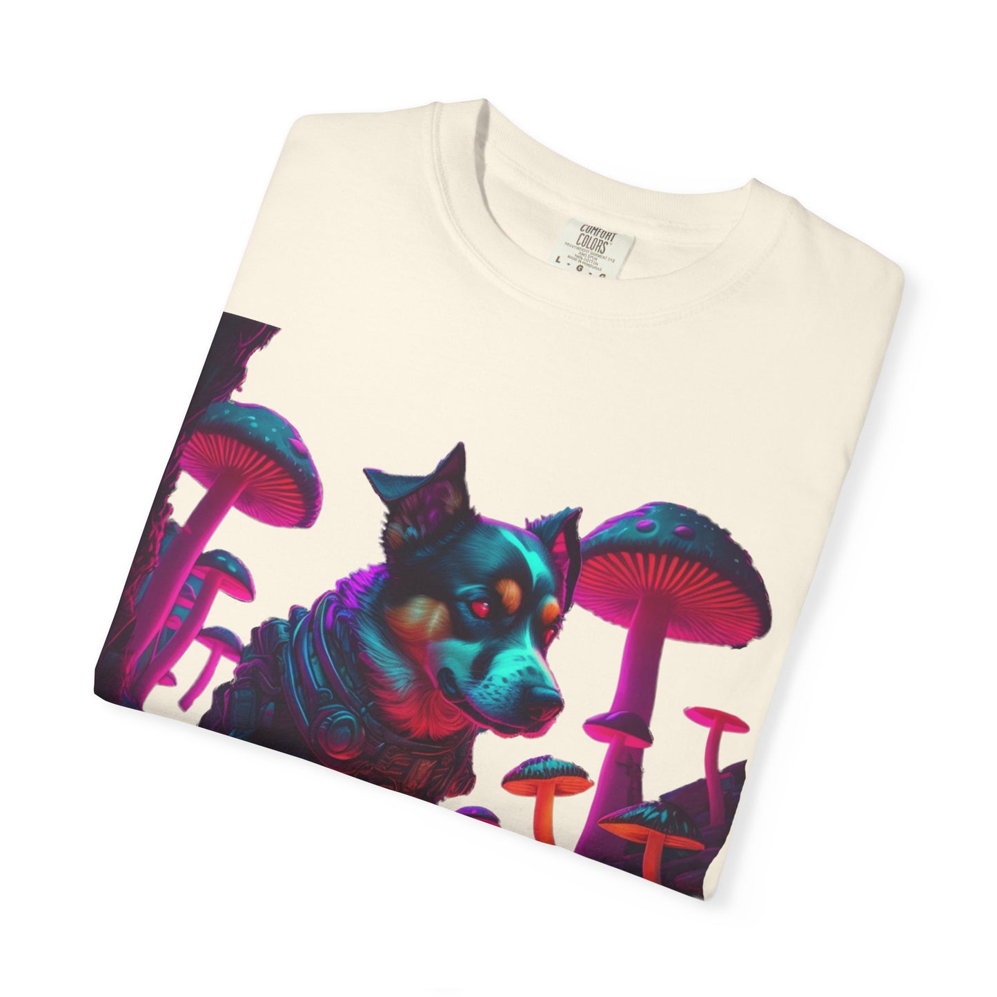 Psychedelic Husky T-Shirt — Neon Mushroom Dog Graphic Tee