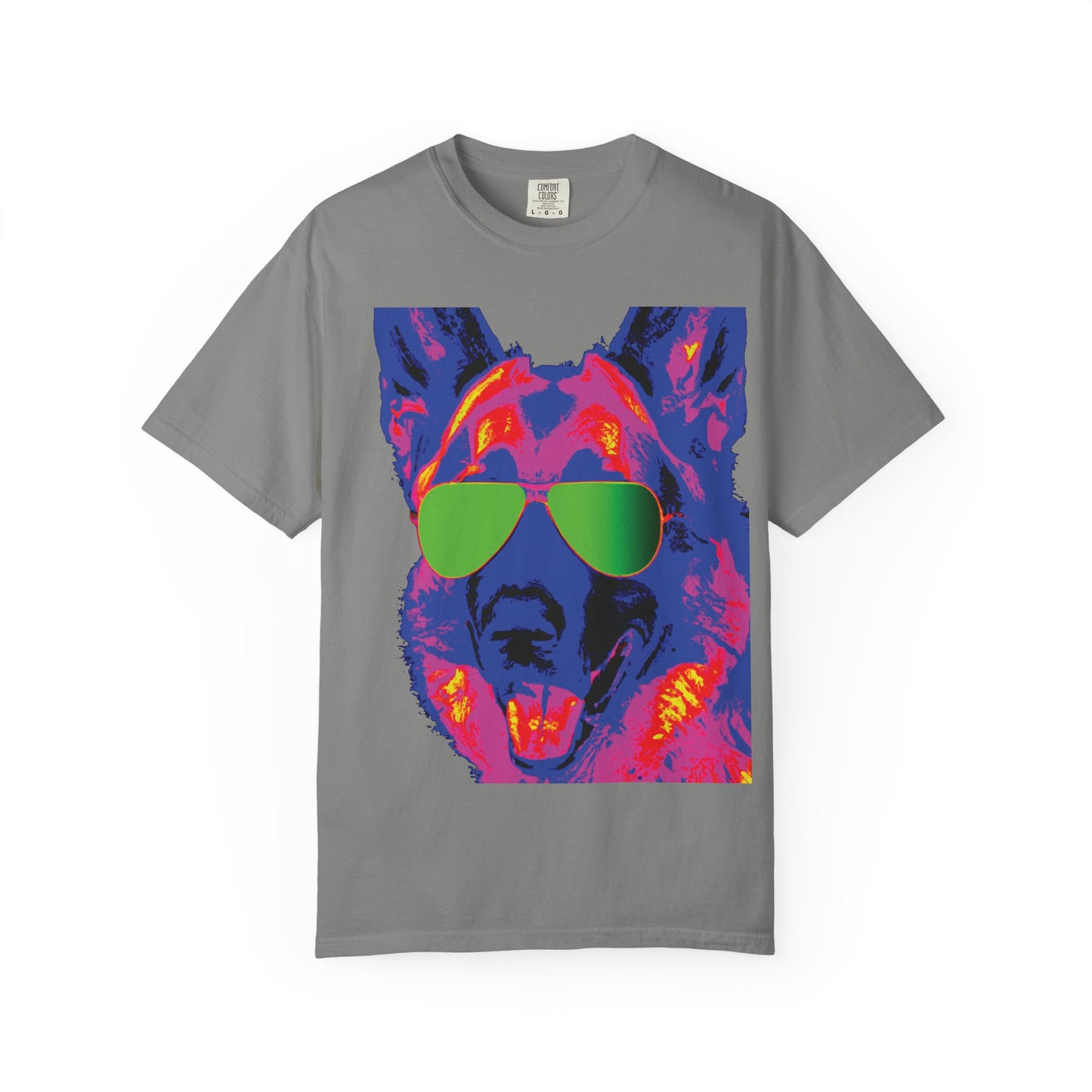 Cool Neon German Shepherd T-Shirt with Sunglasses – Retro Pop Art Dog Tee