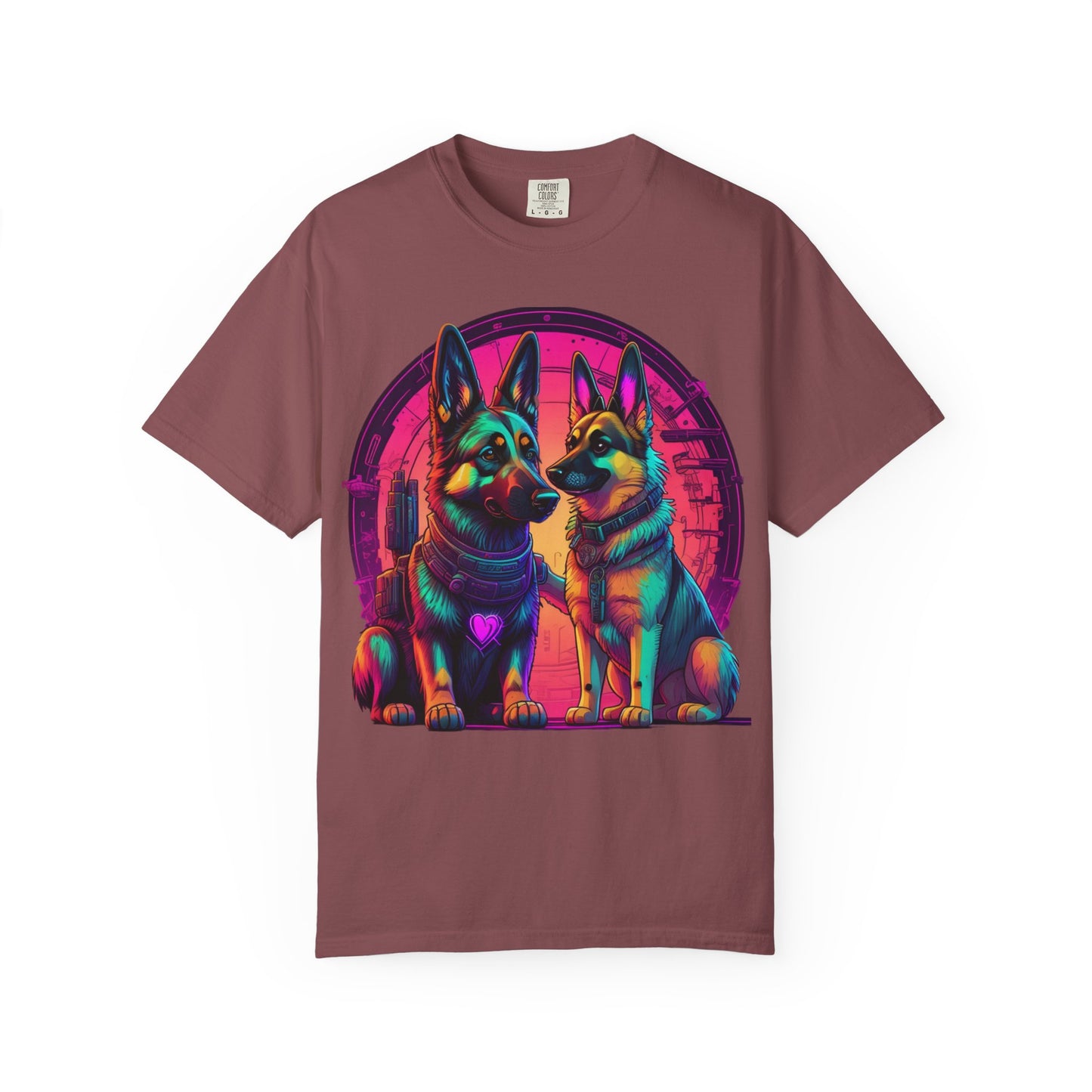 German Shepherd T-Shirt — Neon Retro Dog Duo Graphic Tee