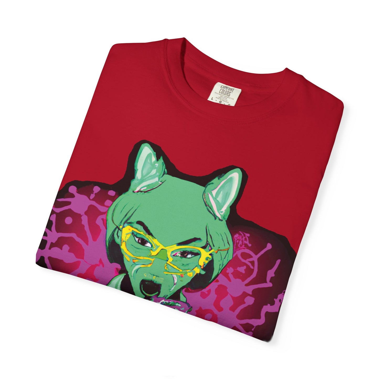 Psychedelic Fox Chemist T-Shirt — Green Fox with Beaker Graphic
