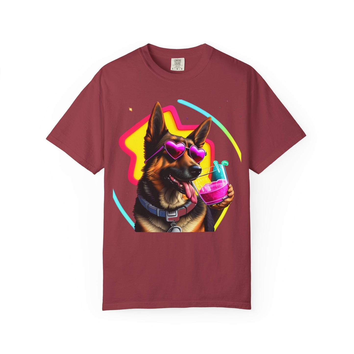 Dog Summer Tee — German Shepherd with Sunglasses & Drink