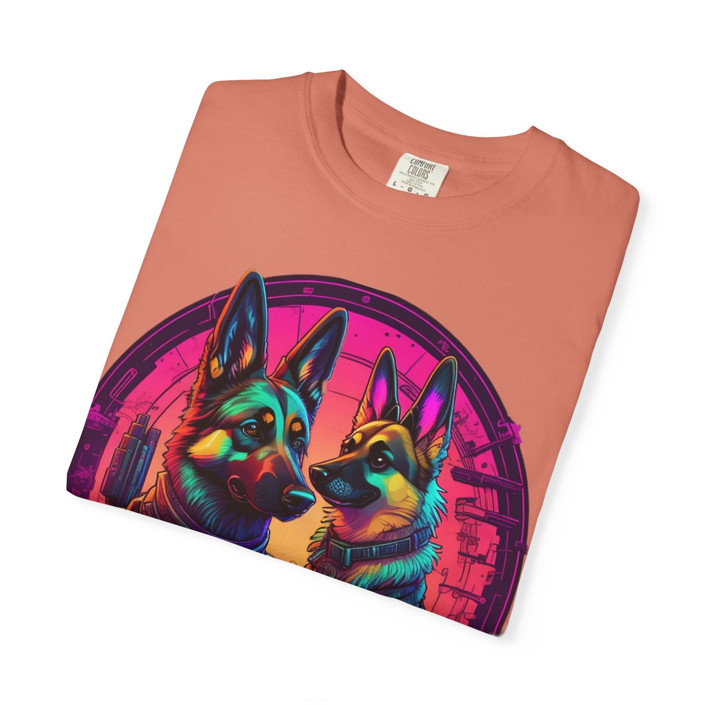 German Shepherd T-Shirt — Neon Retro Dog Duo Graphic Tee