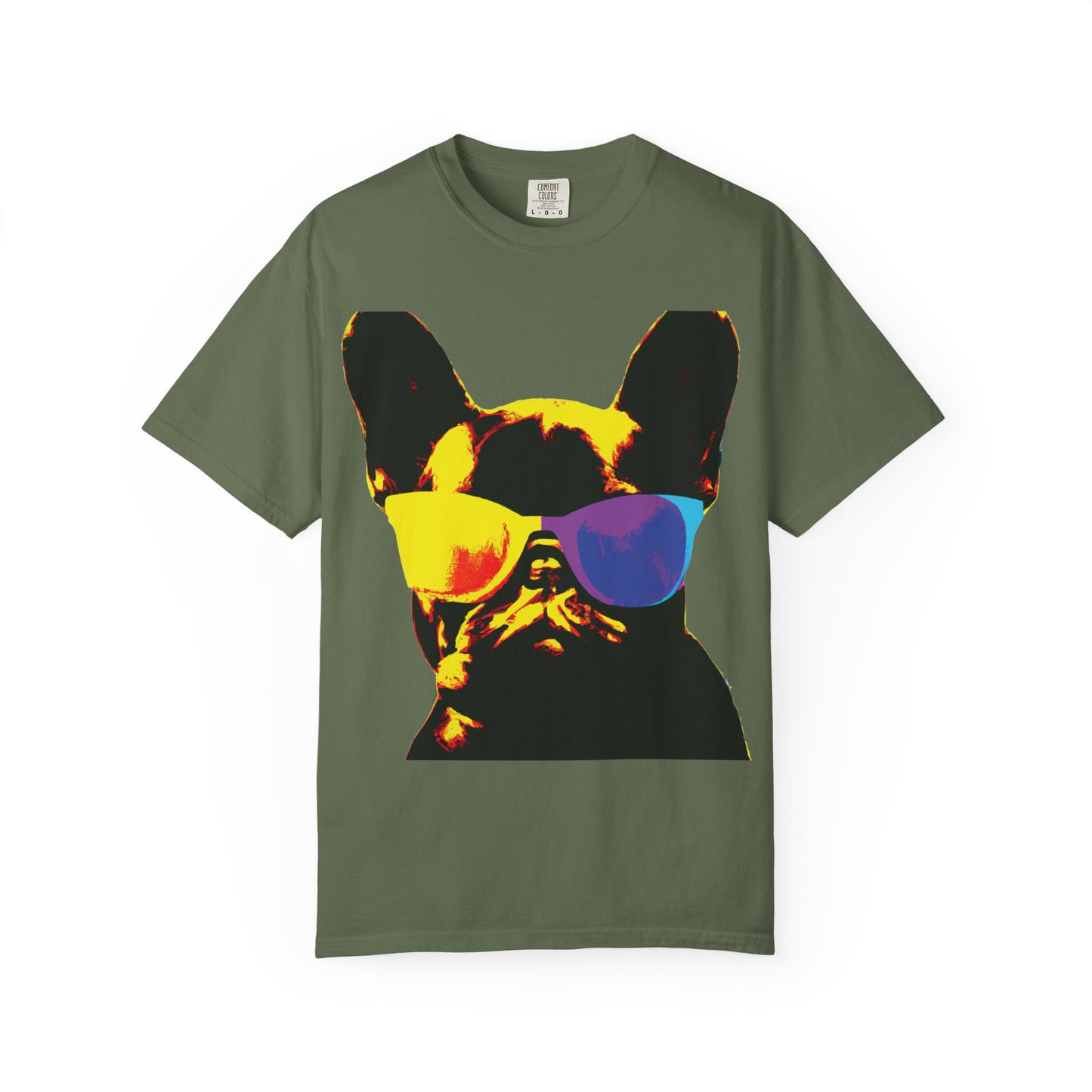 Colorful Sunglasses French Bulldog Tee (PlurOut.com Back Print)
