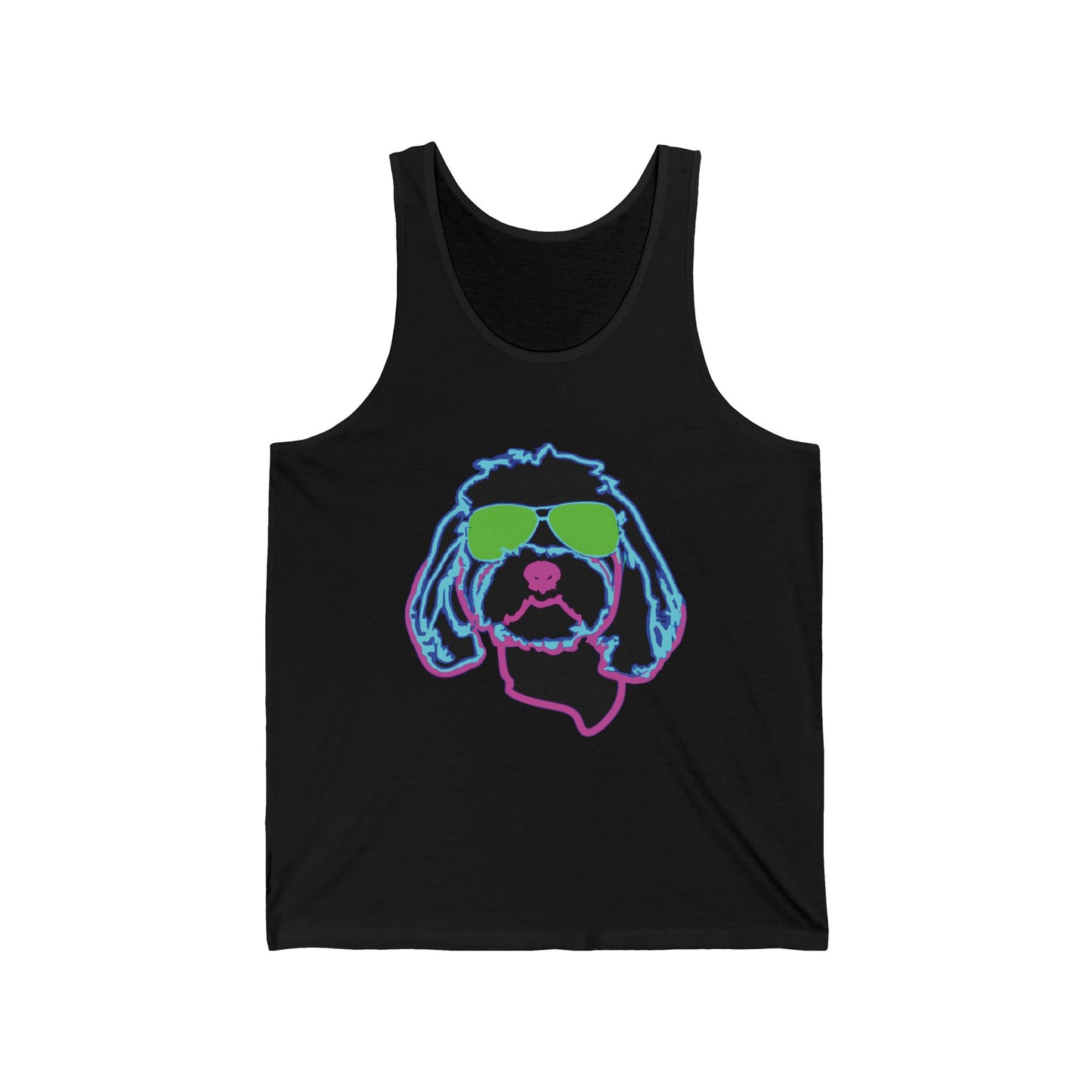Cool Dog Sunglasses Tank Top — Neon Retro Puppy Graphic