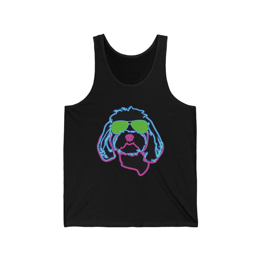 Cool Dog Sunglasses Tank Top — Neon Retro Puppy Graphic