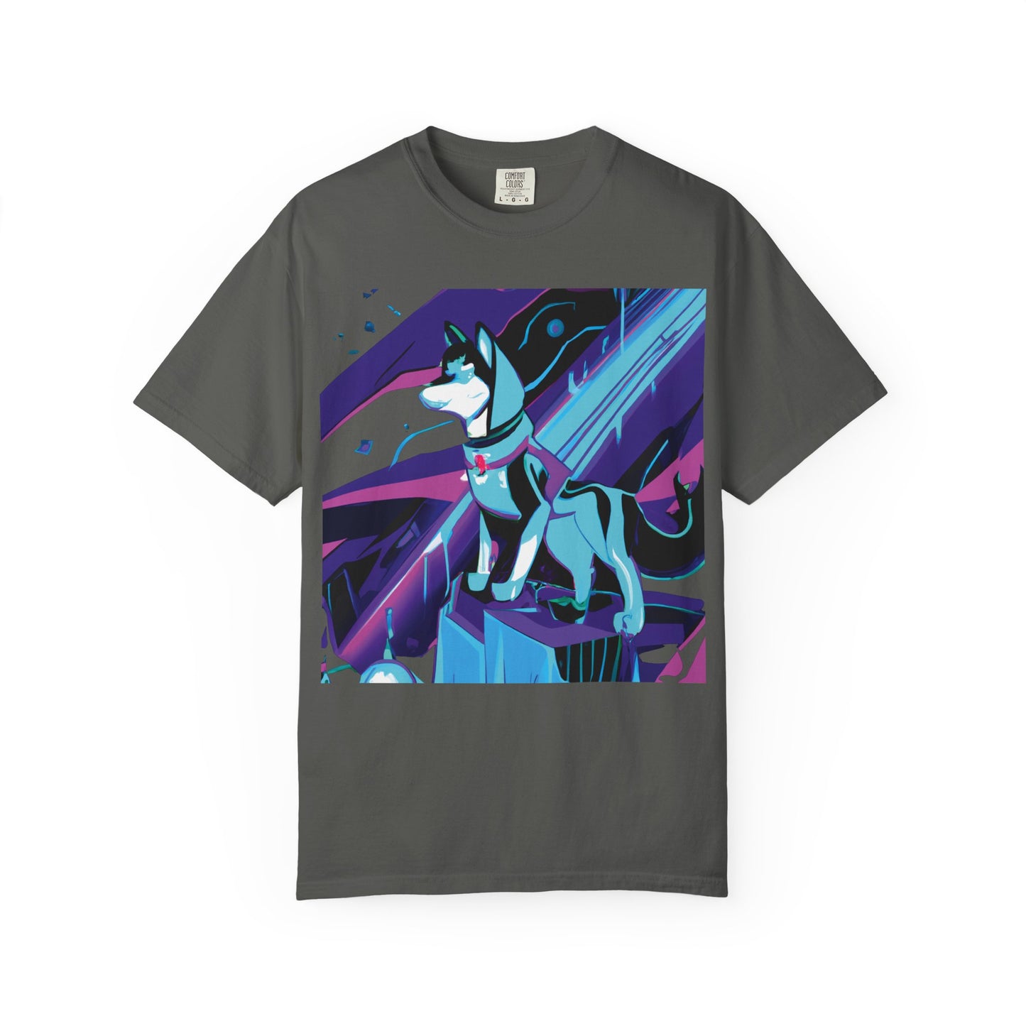 Arctic Husky Graphic T‑Shirt — Neon Cyber Wolf Design