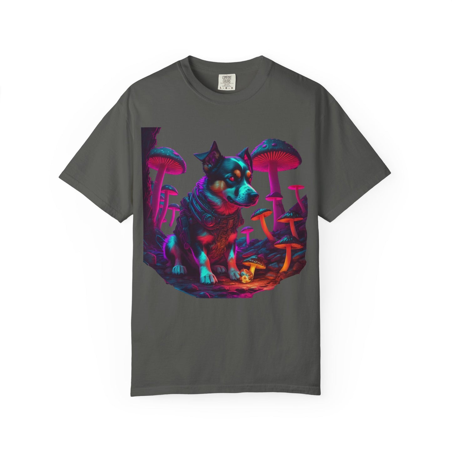 Psychedelic Husky T-Shirt — Neon Mushroom Dog Graphic Tee