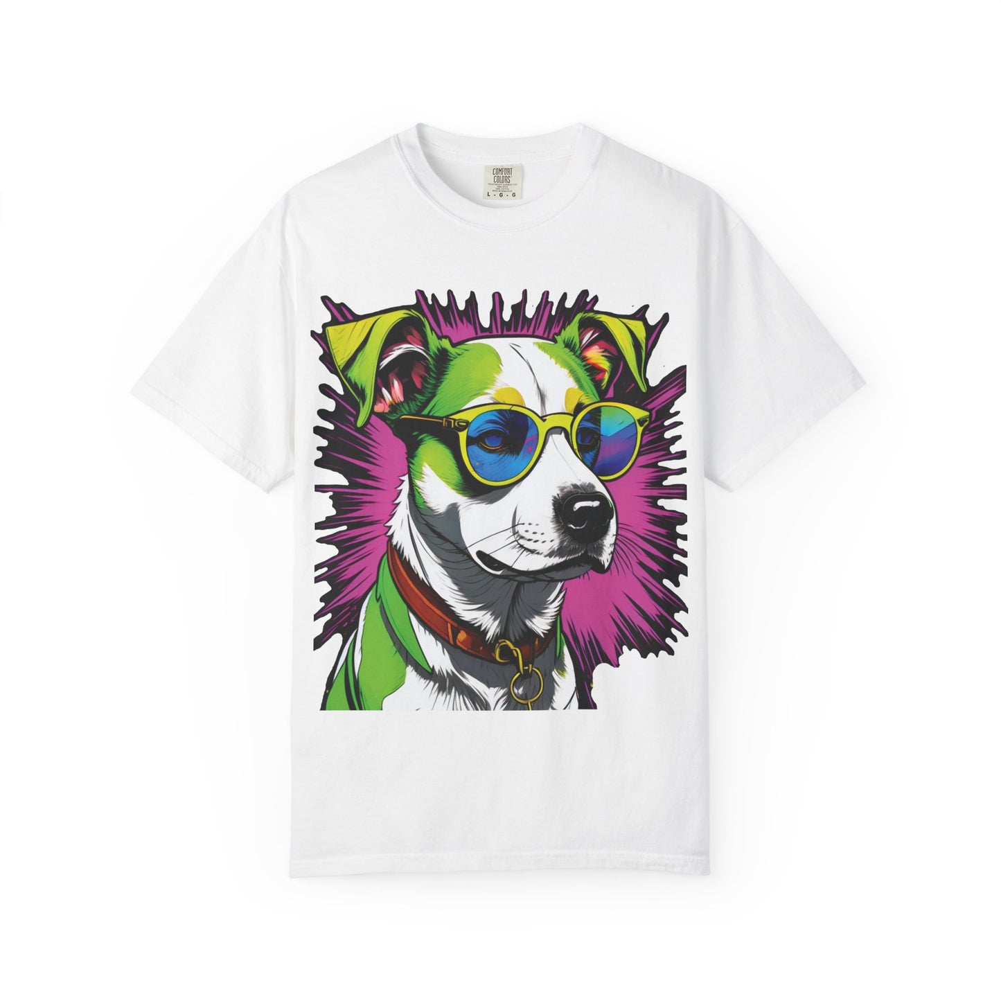 Graphic Dog T-Shirt — Colorful Sunglasses Pup Tee