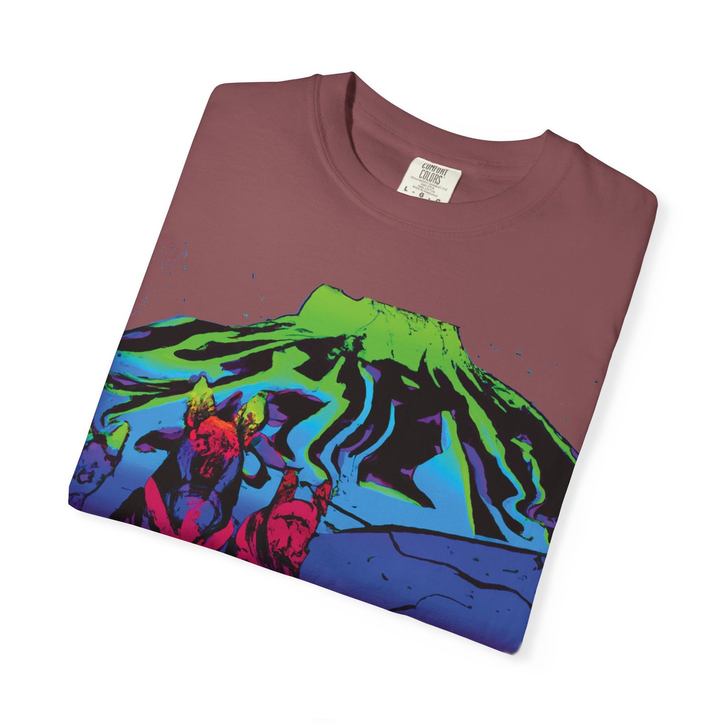 Psychedelic Volcano Dogs T-Shirt — Neon Mountain Graphic Tee