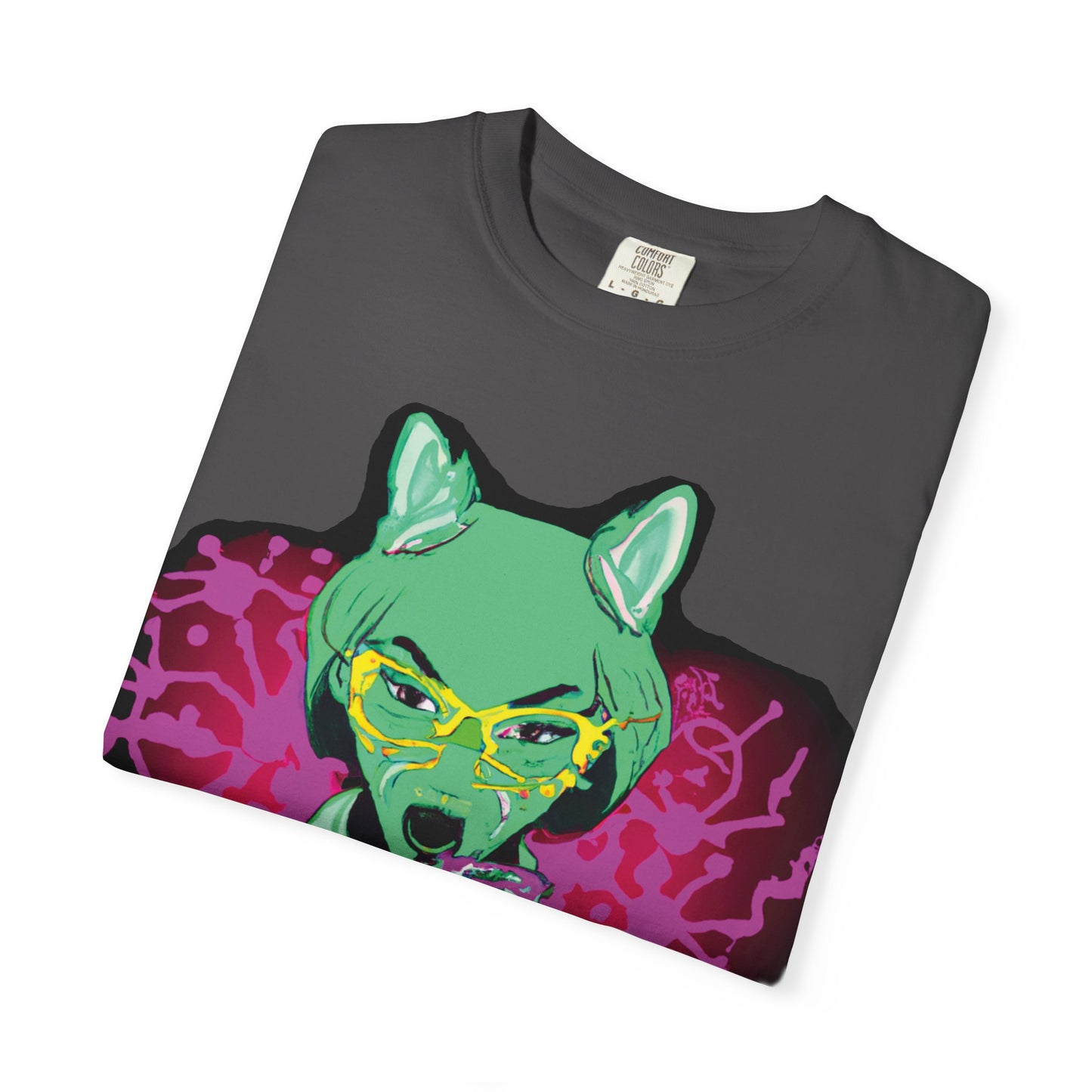 Psychedelic Fox Chemist T-Shirt — Green Fox with Beaker Graphic
