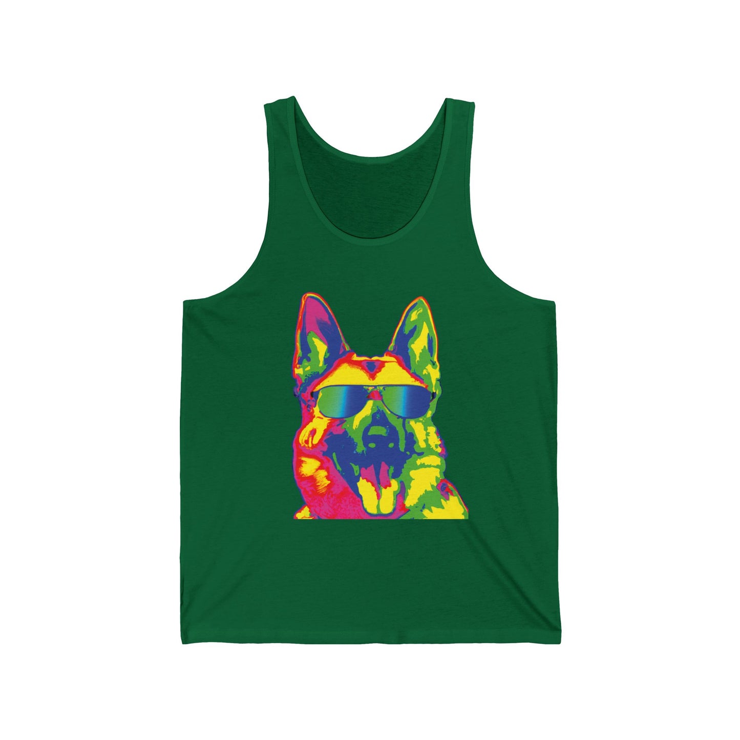 Colorful Neon German Shepherd Tank Top — Retro Dog Graphic Tank