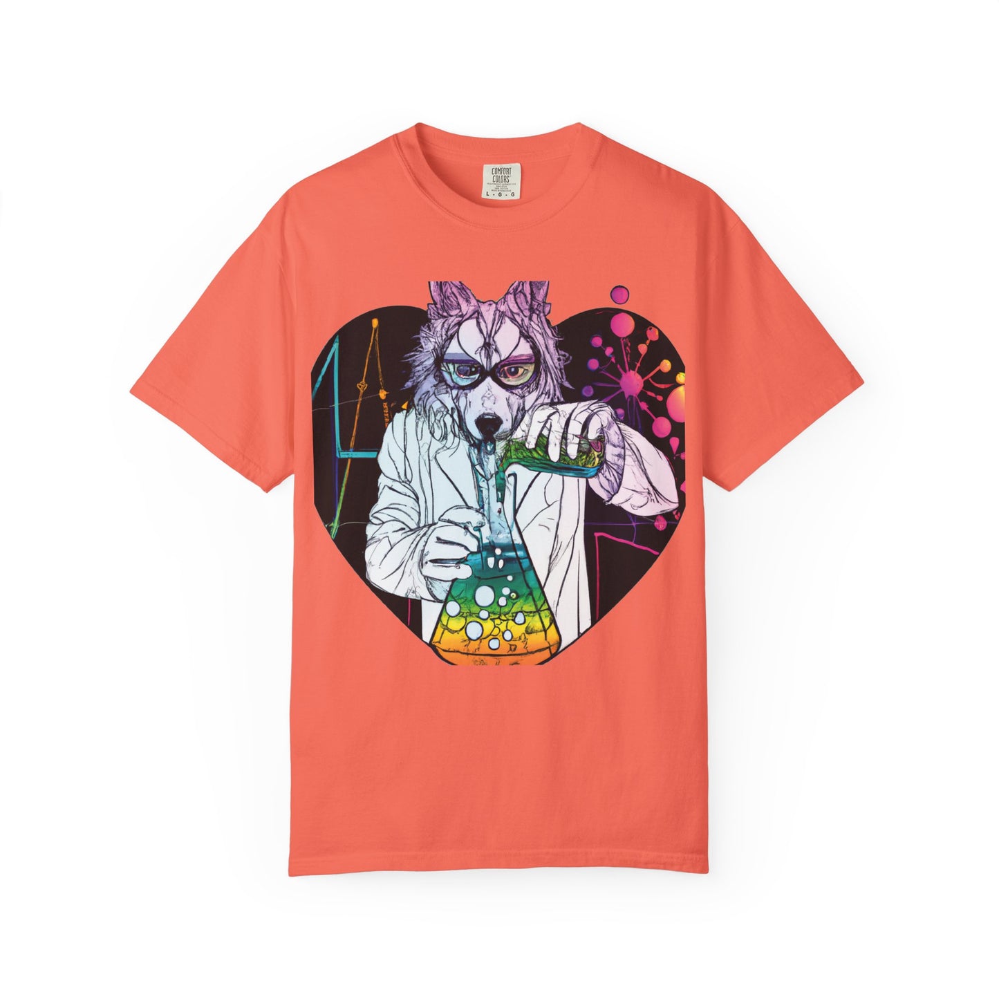 Science Wolf Heart T-Shirt — Colorful Mad Scientist Wolf Graphic Tee