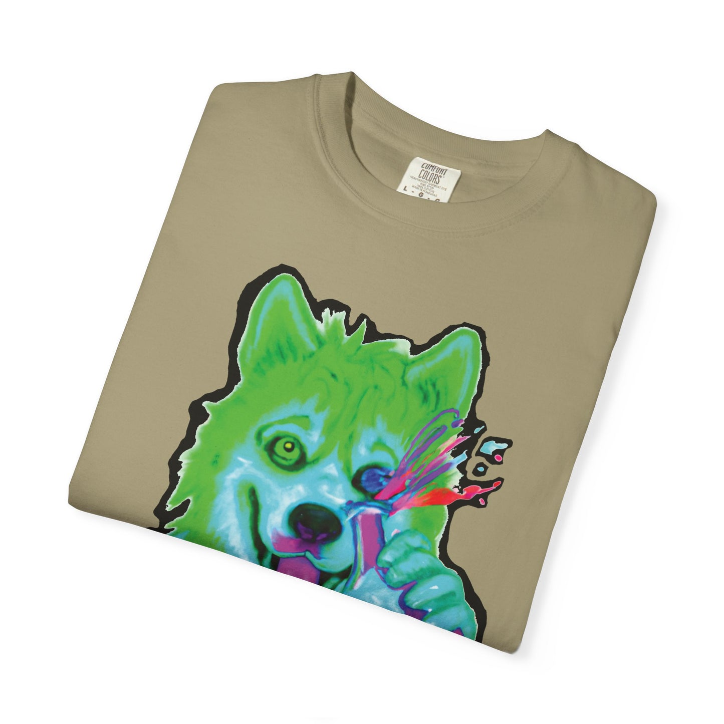 Chemist Wolf Graphic T-Shirt — Green Cartoon Animal Lab Art