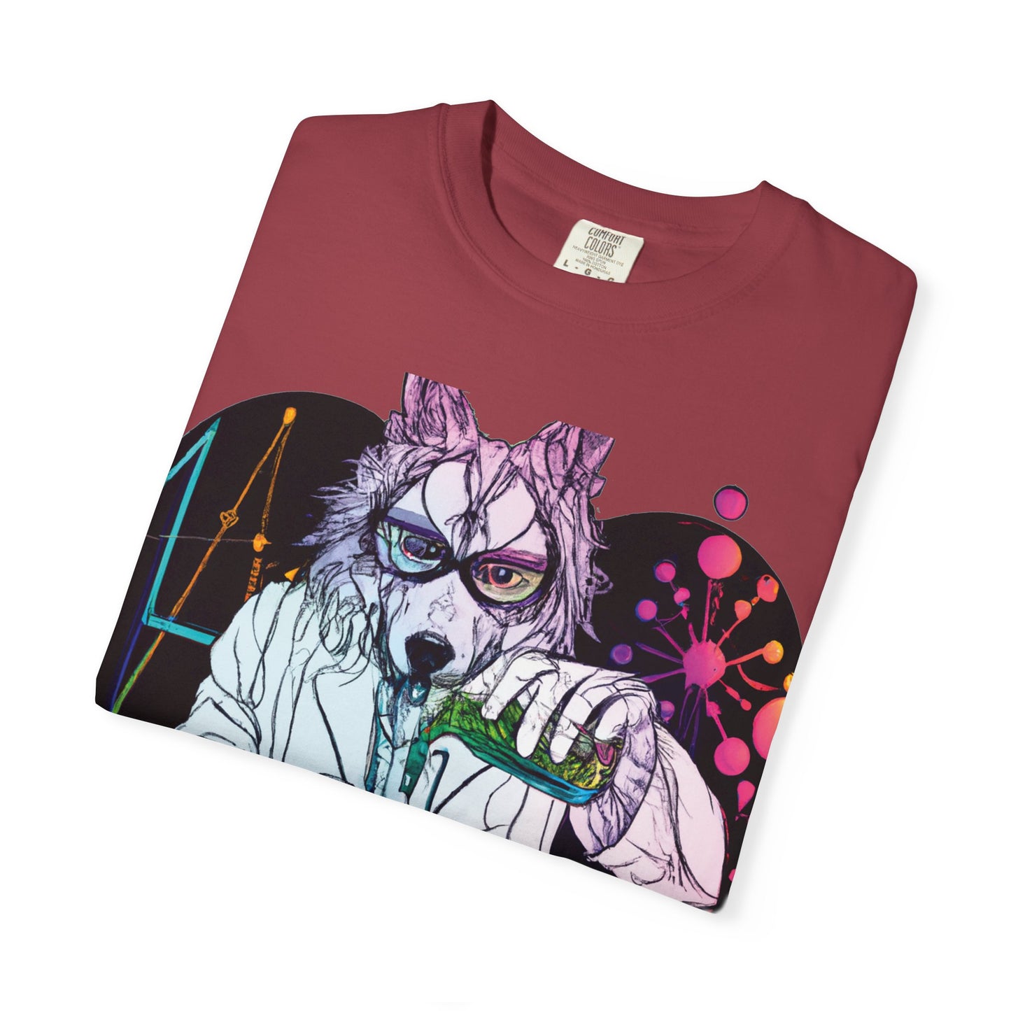 Science Wolf Heart T-Shirt — Colorful Mad Scientist Wolf Graphic Tee