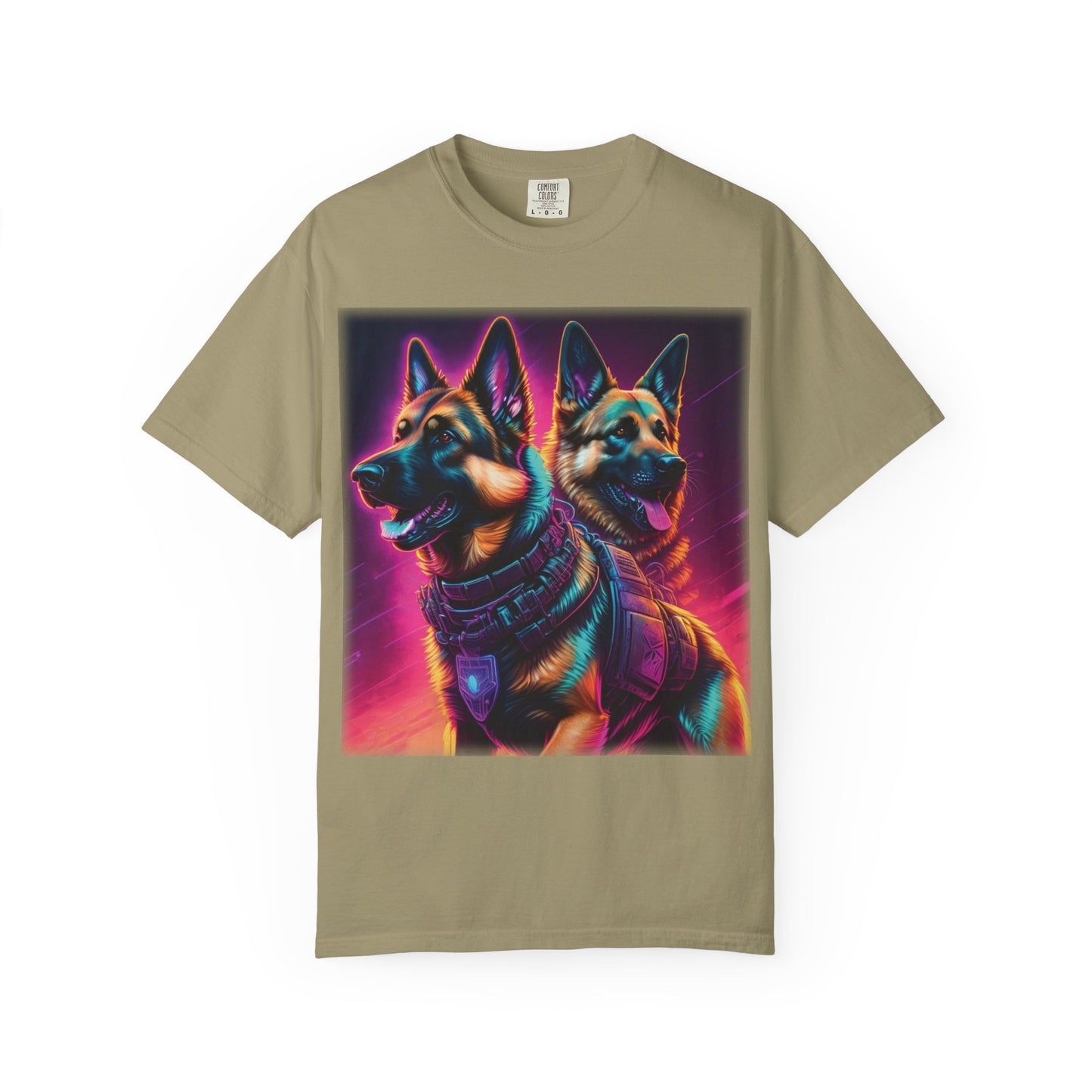 Neon K9 Duo T-Shirt — Cyber German Shepherds Graphic Tee