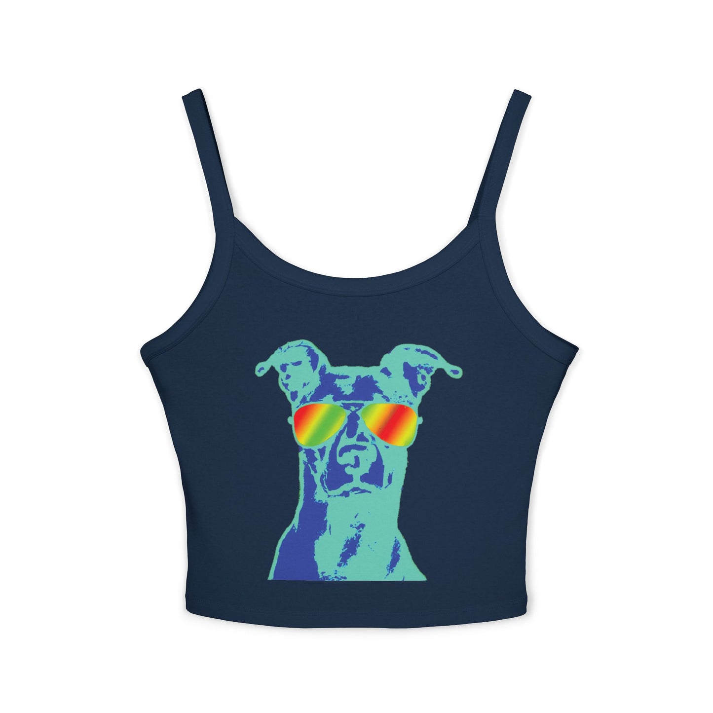 Dog Sunglasses Crop Tank Top — Colorful Summer Pup Graphic