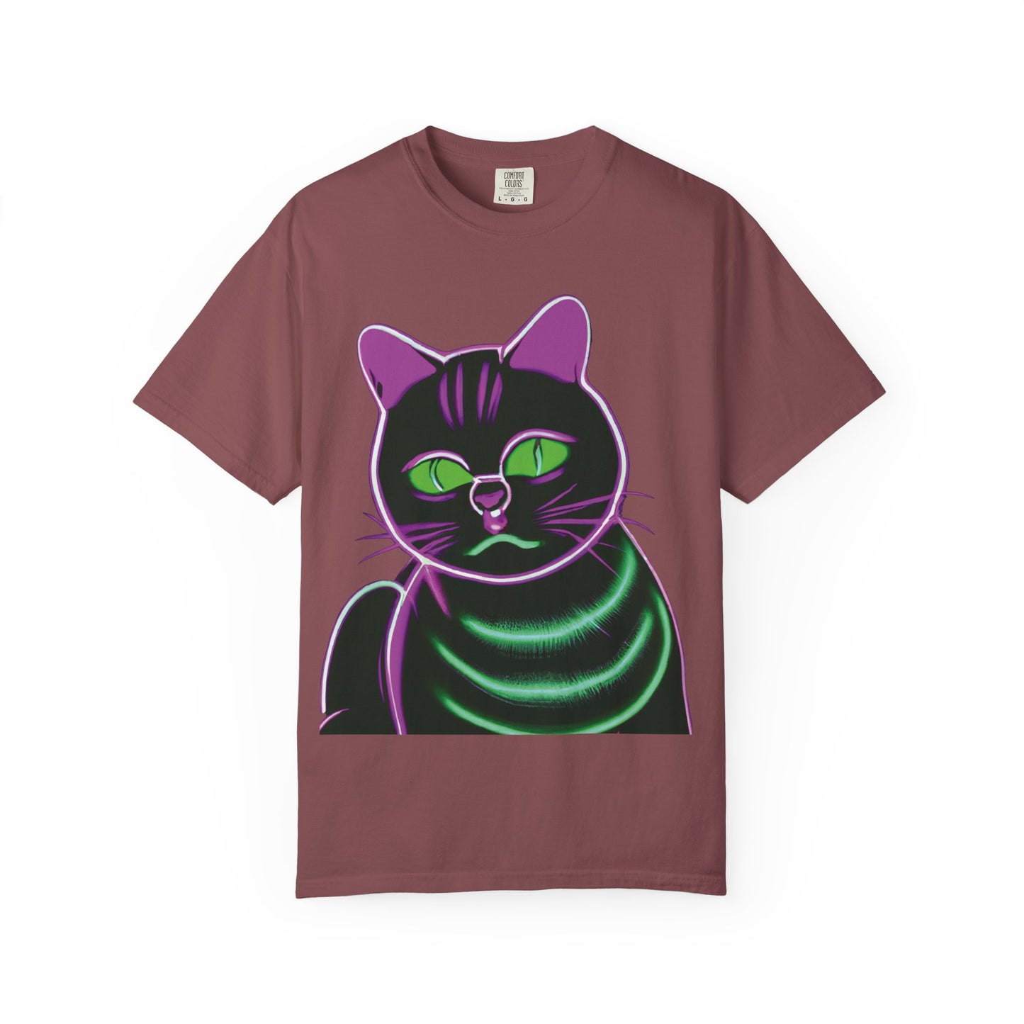 Neon Black Cat Graphic T-Shirt — Glow Green/Purple Cat Tee