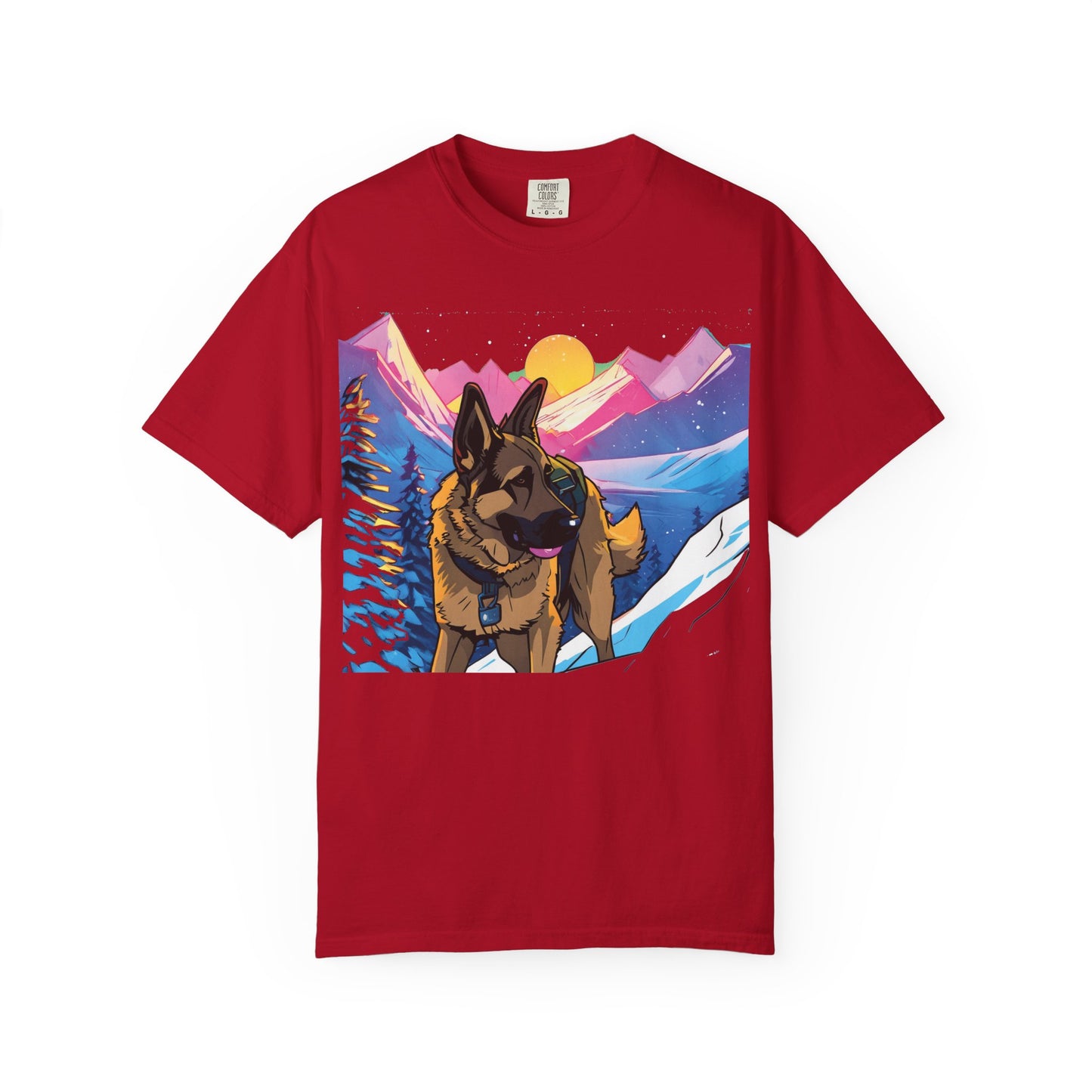 German Shepherd Mountain Sunset T-Shirt — Scenic Dog Graphic Tee