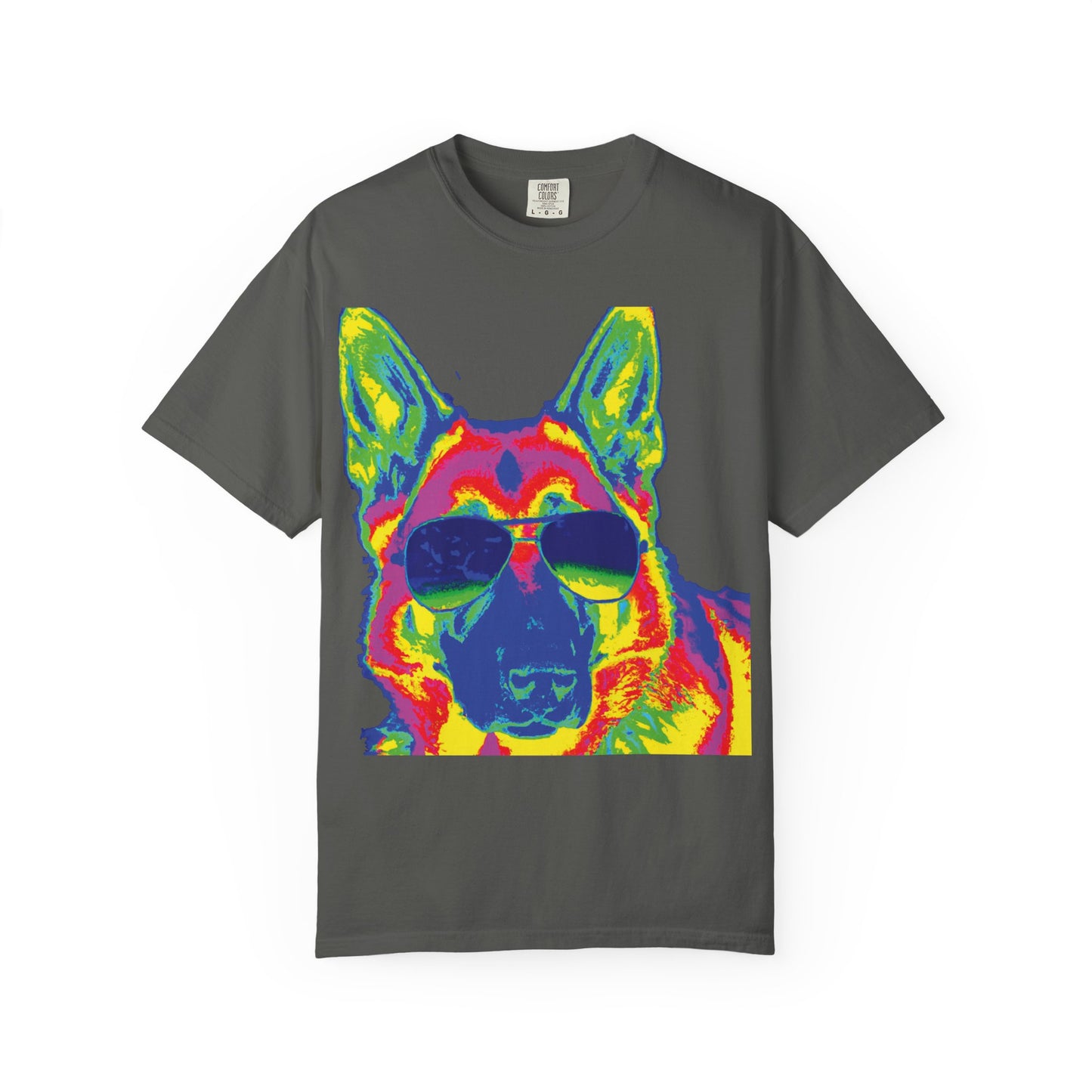Cool Neon German Shepherd T-Shirt — Sunglasses Dog Graphic Tee