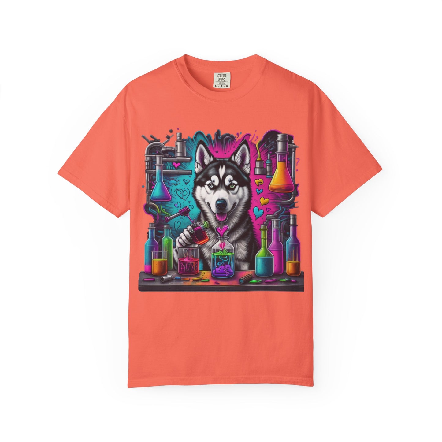 Husky Lab Graphic T-Shirt — Neon Science Dog Tee