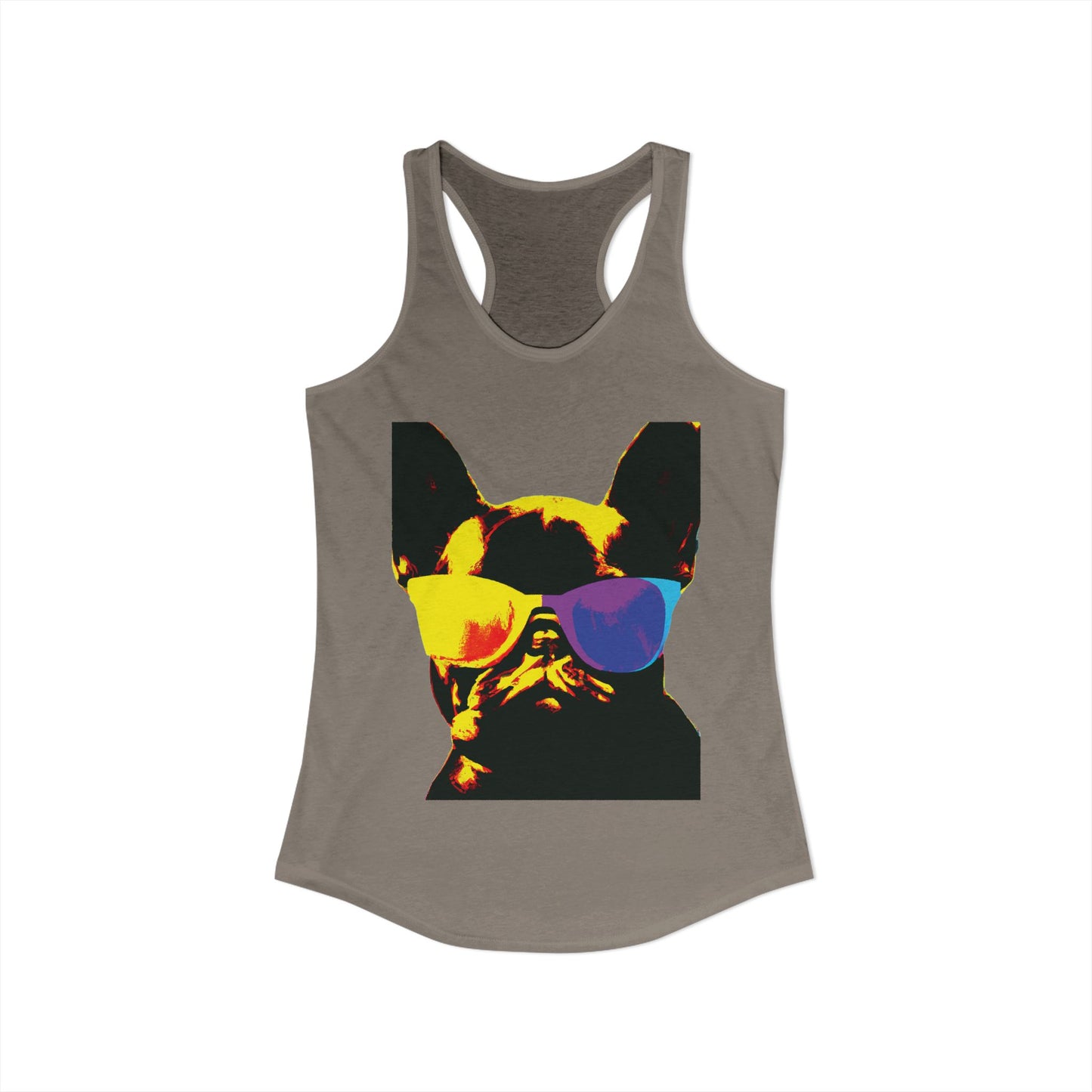 Gold Frenchie Graphic Racerback Tank — "Cool Glasses" French Bulldog Design