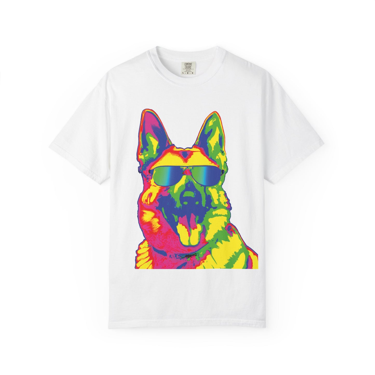 Retro Neon German Shepherd Tee — Cool Sunglasses Dog Graphic T-Shirt