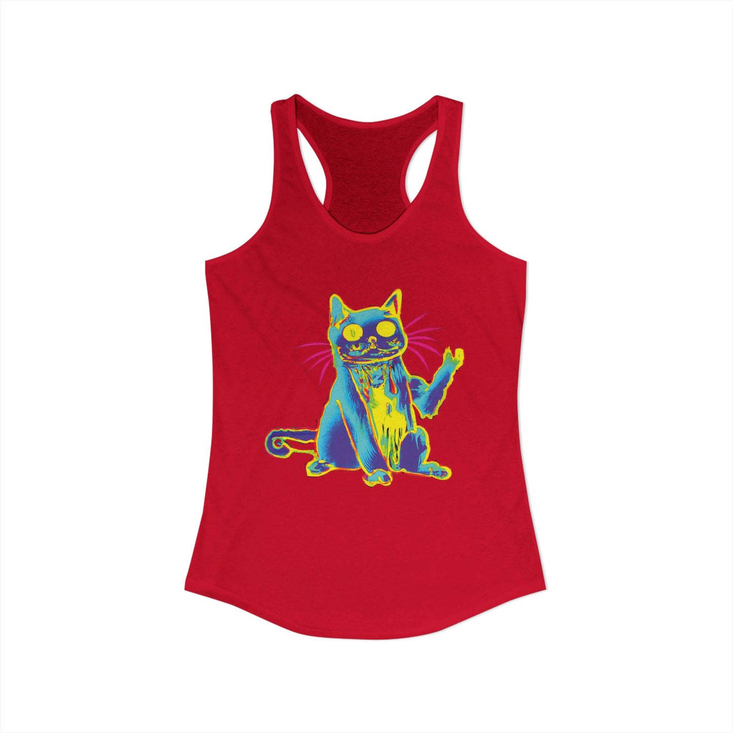 Trippy Cat 'Hi' Racerback Tank — Women's Graphic Tank Top